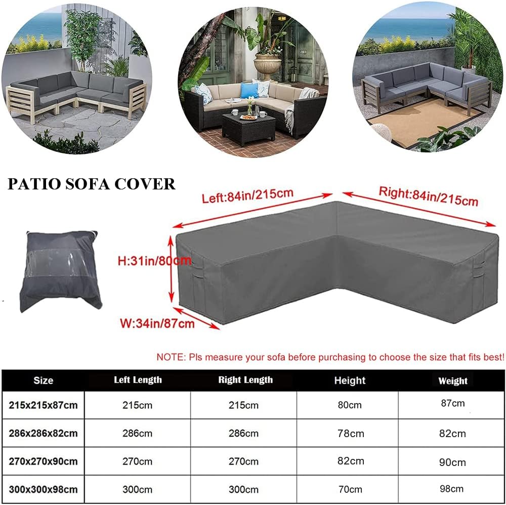 Patio Furniture Sectional Couch Sofa Cover Gray Weatherproof Heavy Duty 420D Oxford Outdoor V Shaped Sectional Garden Rattan Corner Sofa Furniture Protector Covers (V-Shape: 84x84in) - Image 3