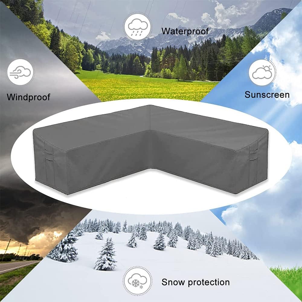 Patio Furniture Sectional Couch Sofa Cover Gray Weatherproof Heavy Duty 420D Oxford Outdoor V Shaped Sectional Garden Rattan Corner Sofa Furniture Protector Covers (V-Shape: 84x84in) - Image 6