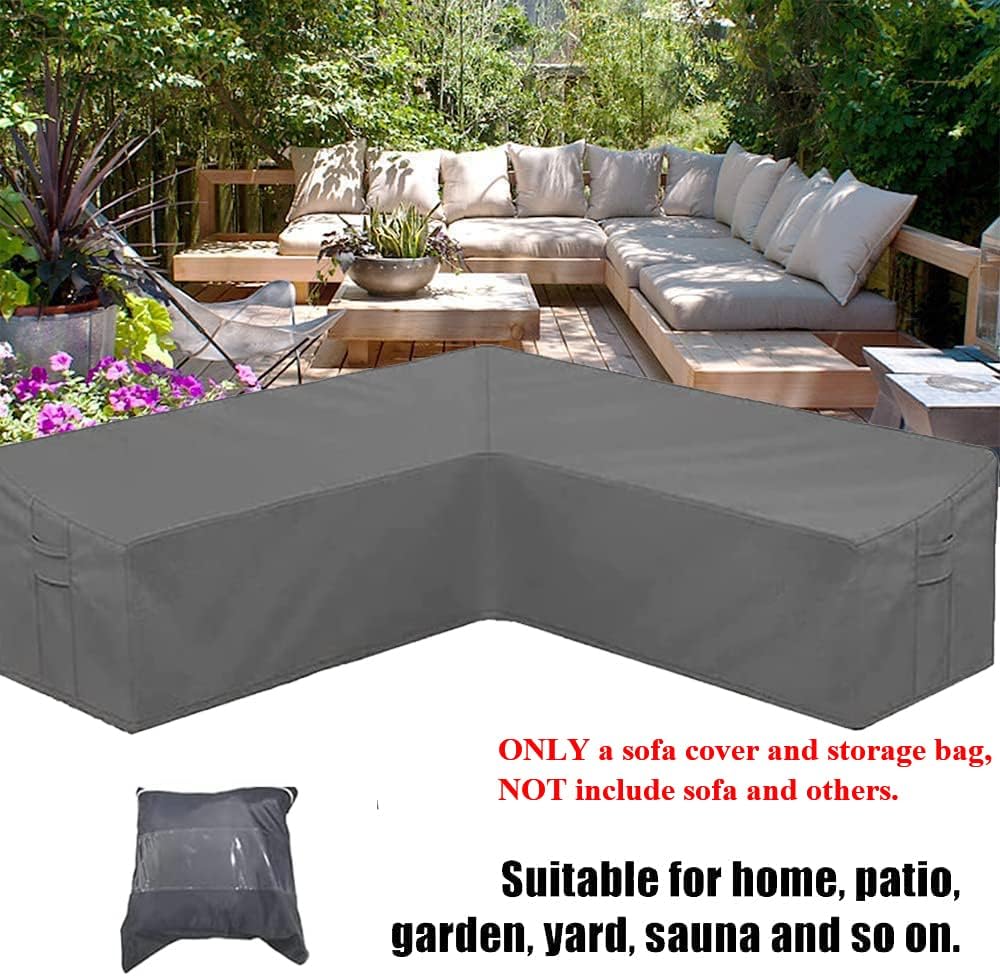 Patio Furniture Sectional Couch Sofa Cover Gray Weatherproof Heavy Duty 420D Oxford Outdoor V Shaped Sectional Garden Rattan Corner Sofa Furniture Protector Covers (V-Shape: 84x84in) - Image 7