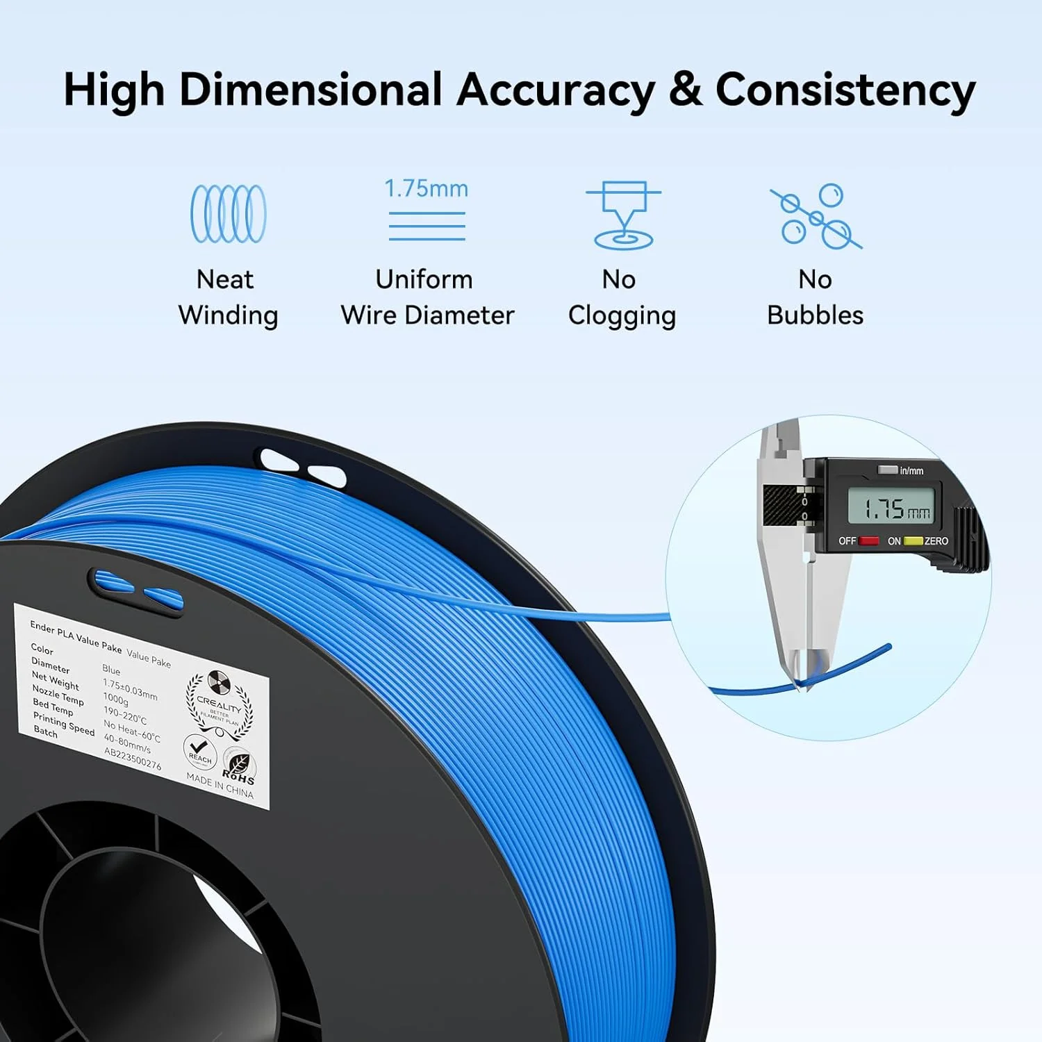 Filament 1.75mm 2 Packs for 3D Printing, Cost-Effective Ender PLA Filament 3D Printers, No-Tangling, Strong Bonding and Overhang Performance Dimensional Accuracy +/-0.02mm, Blue & Red - Image 2