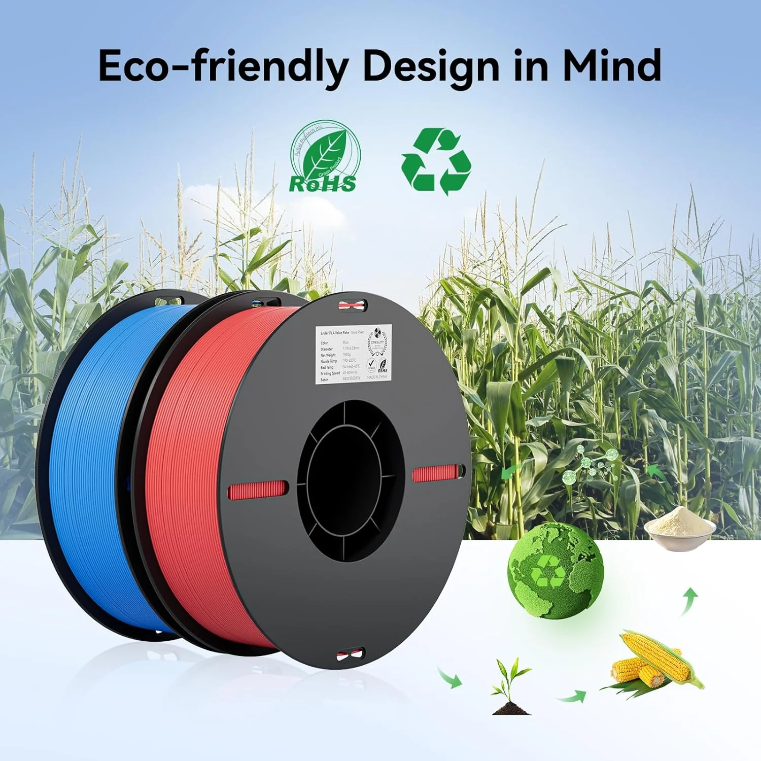 Filament 1.75mm 2 Packs for 3D Printing, Cost-Effective Ender PLA Filament 3D Printers, No-Tangling, Strong Bonding and Overhang Performance Dimensional Accuracy +/-0.02mm, Blue & Red - Image 7