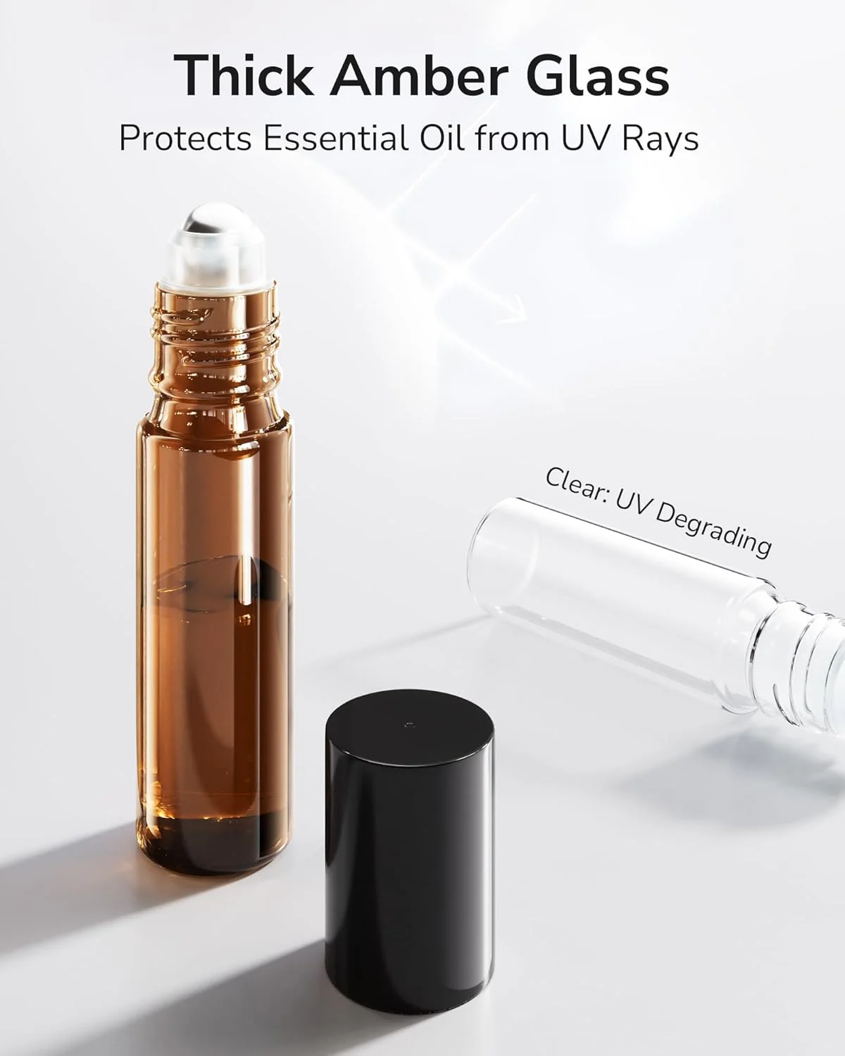 Essential Oil Roller Bottles 8/48 Pack 10ml - ULG Glass Empty Roll on Bottles with Stainless Steel Roller Balls (Amber, 48count) - Image 3