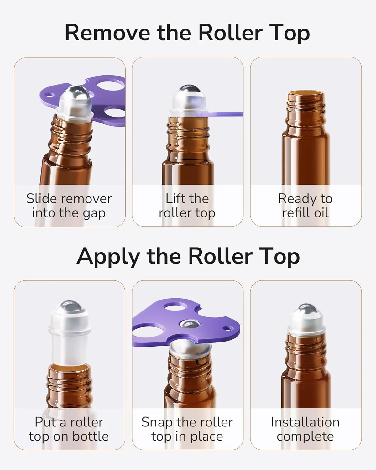Essential Oil Roller Bottles 8/48 Pack 10ml - ULG Glass Empty Roll on Bottles with Stainless Steel Roller Balls (Amber, 48count) - Image 4