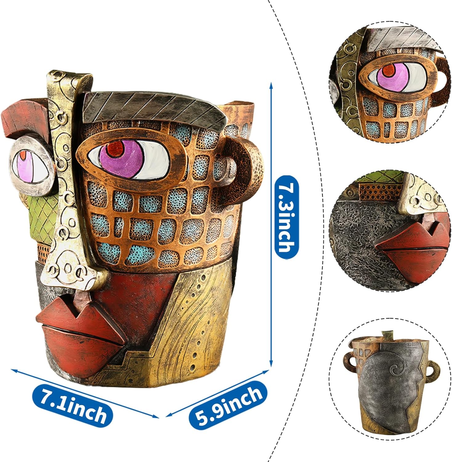 Abstract Face Planters Pots Head,Unique Head Planter for Indoor Plants,Funny Face Flower Pot,Colorful Plant Pots for Outdoor Garden Decor and Home Art Decoration(Classic) - Image 3