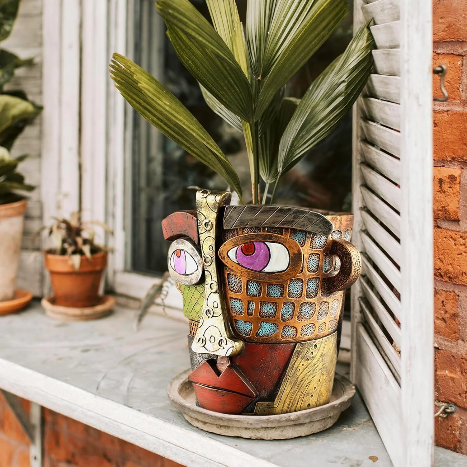 Abstract Face Planters Pots Head,Unique Head Planter for Indoor Plants,Funny Face Flower Pot,Colorful Plant Pots for Outdoor Garden Decor and Home Art Decoration(Classic) - Image 4