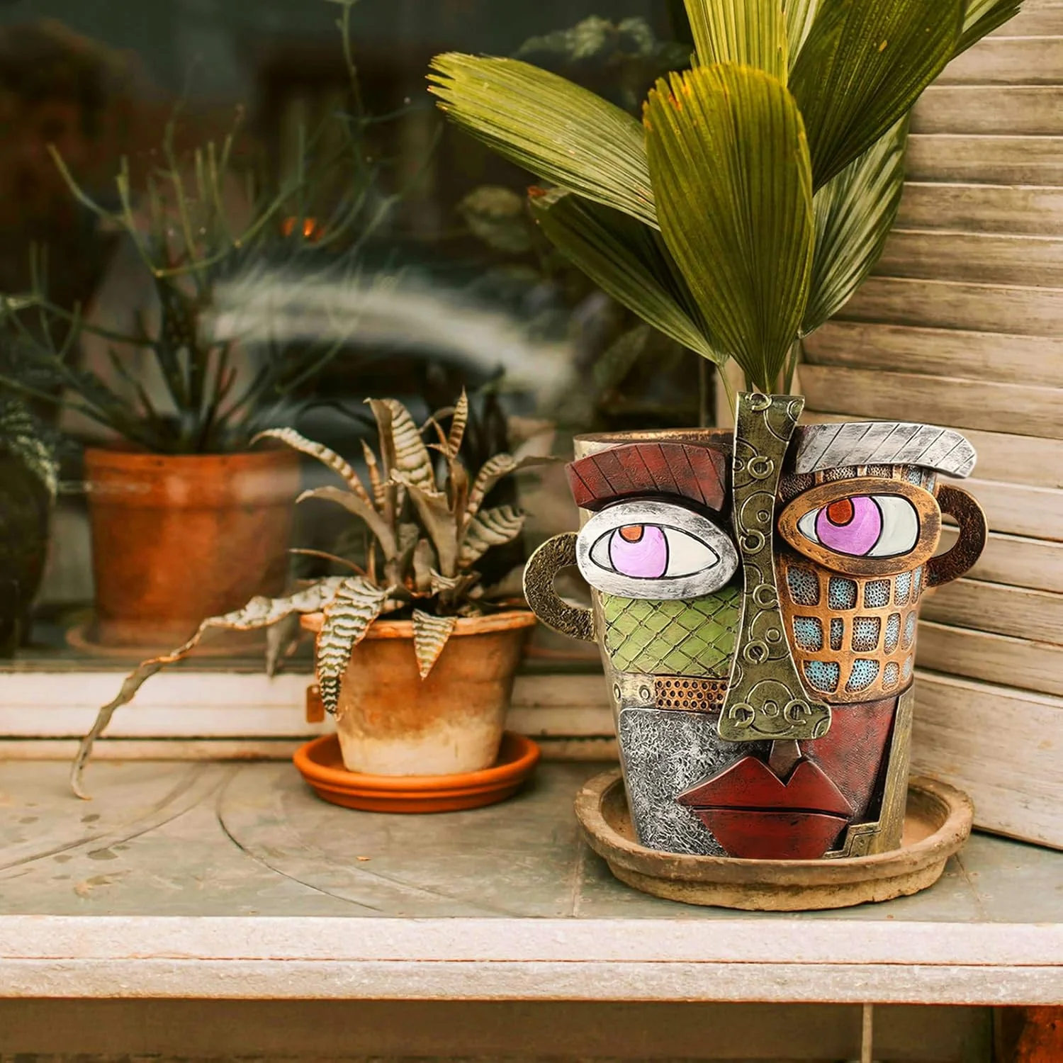 Abstract Face Planters Pots Head,Unique Head Planter for Indoor Plants,Funny Face Flower Pot,Colorful Plant Pots for Outdoor Garden Decor and Home Art Decoration(Classic) - Image 6