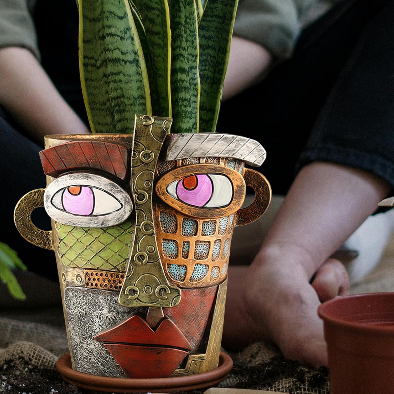 Abstract Face Planters Pots Head,Unique Head Planter for Indoor Plants,Funny Face Flower Pot,Colorful Plant Pots for Outdoor Garden Decor and Home Art Decoration(Classic) - Image 8