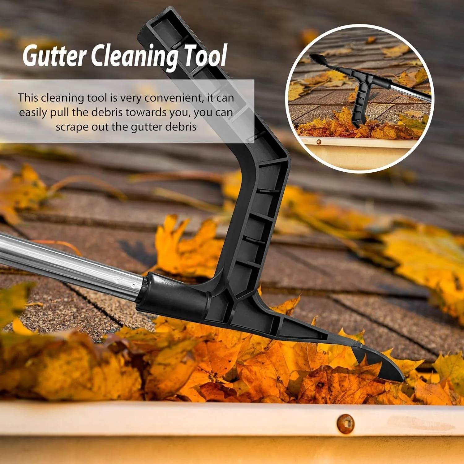 Tuanlove Gutter Scoop Cleaning Tool with Adjustable Telescopic Rod, Roof Gutter Cleaning Spoon and Scoop, Gutter Leaf Cleaning Tools from The Ground - Image 3
