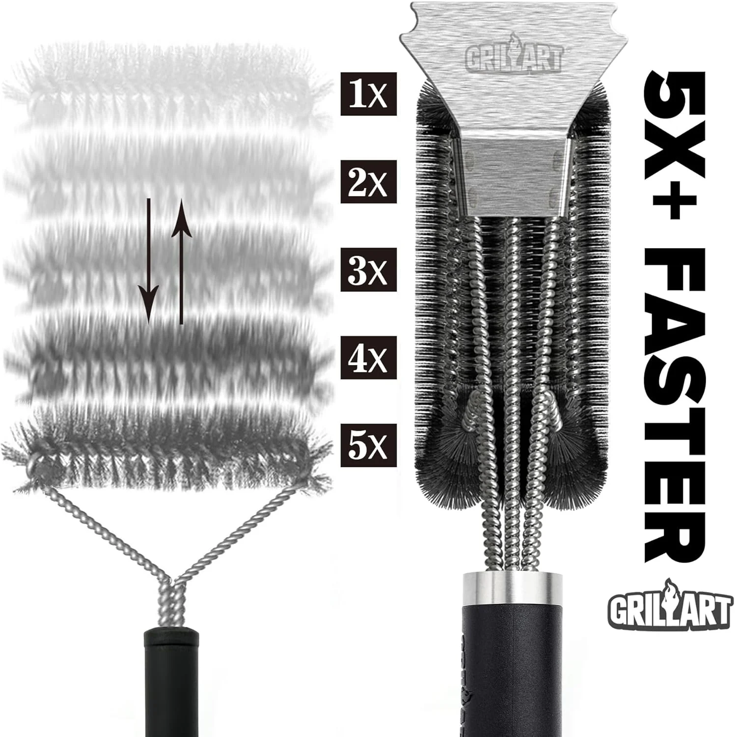 GRILLART Grill Brush and Scraper Tightly-Woven 3 in 1 Wire Bristles, Safe 18” Long Handle Heavy-Duty Stainless Cleaning Tool, Outdoor Grill Barbecue Cleaner BBQ Accessories, Gifts for Men Dad, BR-4516 - Image 4