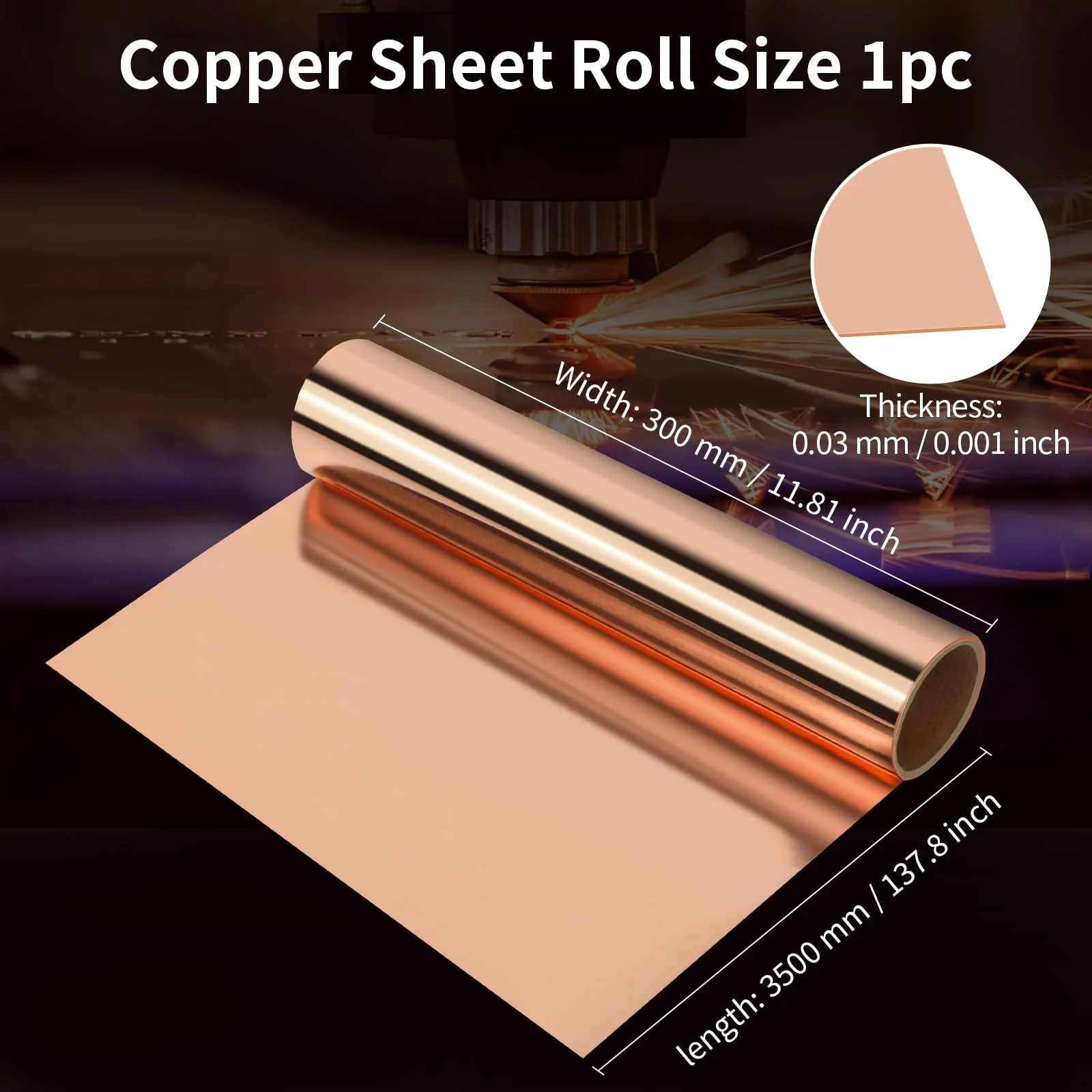 Thin Copper Sheet Roll 99.99% Pure Copper Foil for Crafts Bendable Soft Copper Sheet 137.8x11.81x0.001 Inches Flashing Strip Metal Plate 3500mm x 300mm x 0.03mm - Image 2