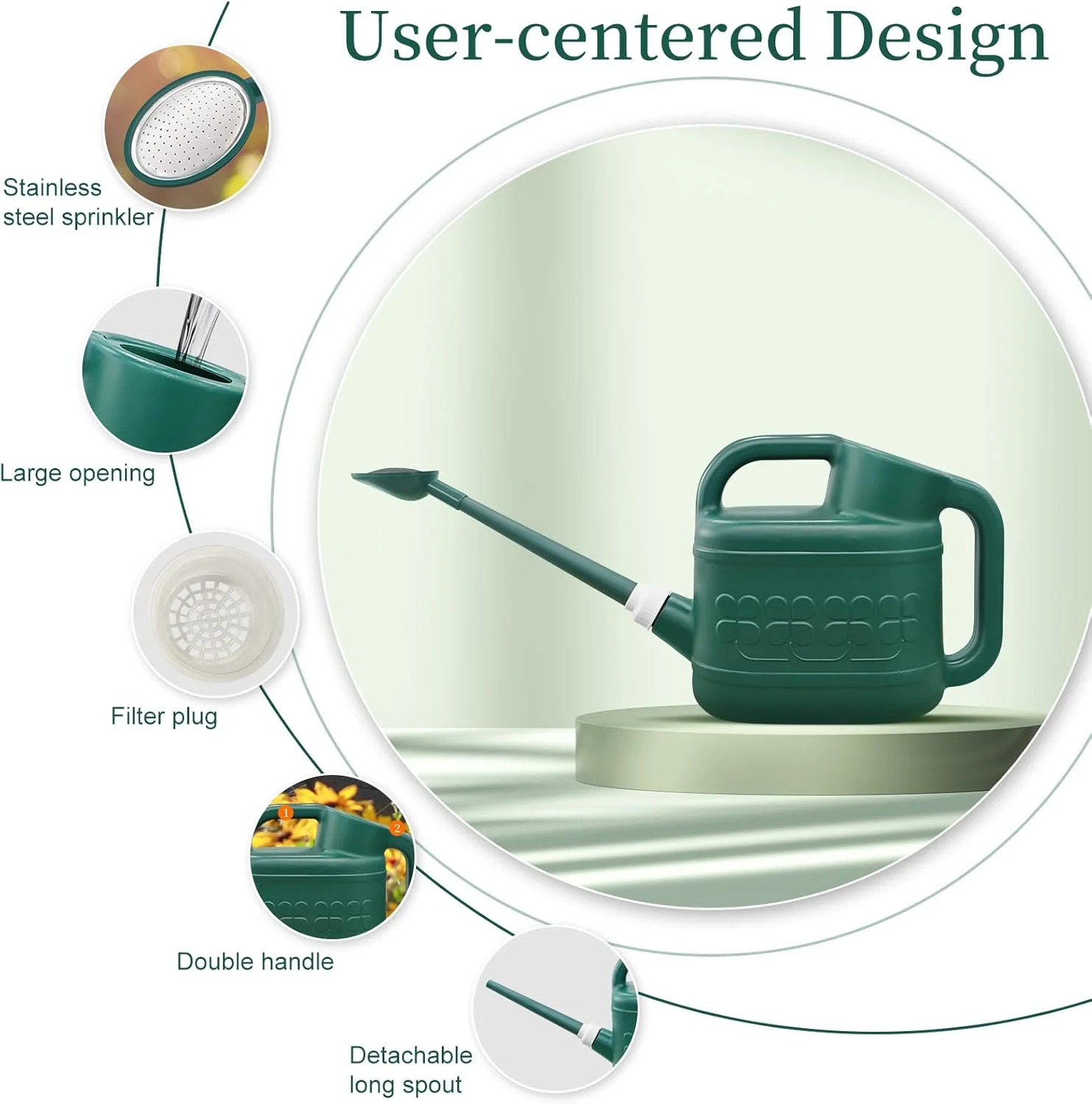 2 Gallon Watering Can, Garden Watering Can Outdoor, Plant Water Can with Removable Long Spout and Stainless Steel Sprinkler Head, Large Plastic Outdoor Watering Cans for Gardening Flower Plants - Image 5