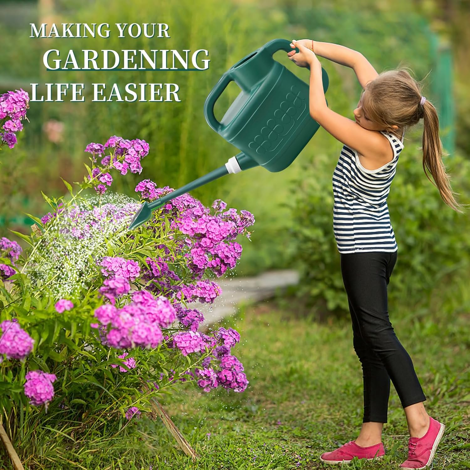 2 Gallon Watering Can, Garden Watering Can Outdoor, Plant Water Can with Removable Long Spout and Stainless Steel Sprinkler Head, Large Plastic Outdoor Watering Cans for Gardening Flower Plants - Image 7