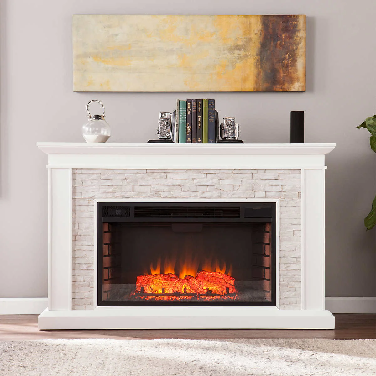 Costco - Ledgestone Electric Fireplace with Stacked Stone – White / Gray - Retail $749 - Image 4