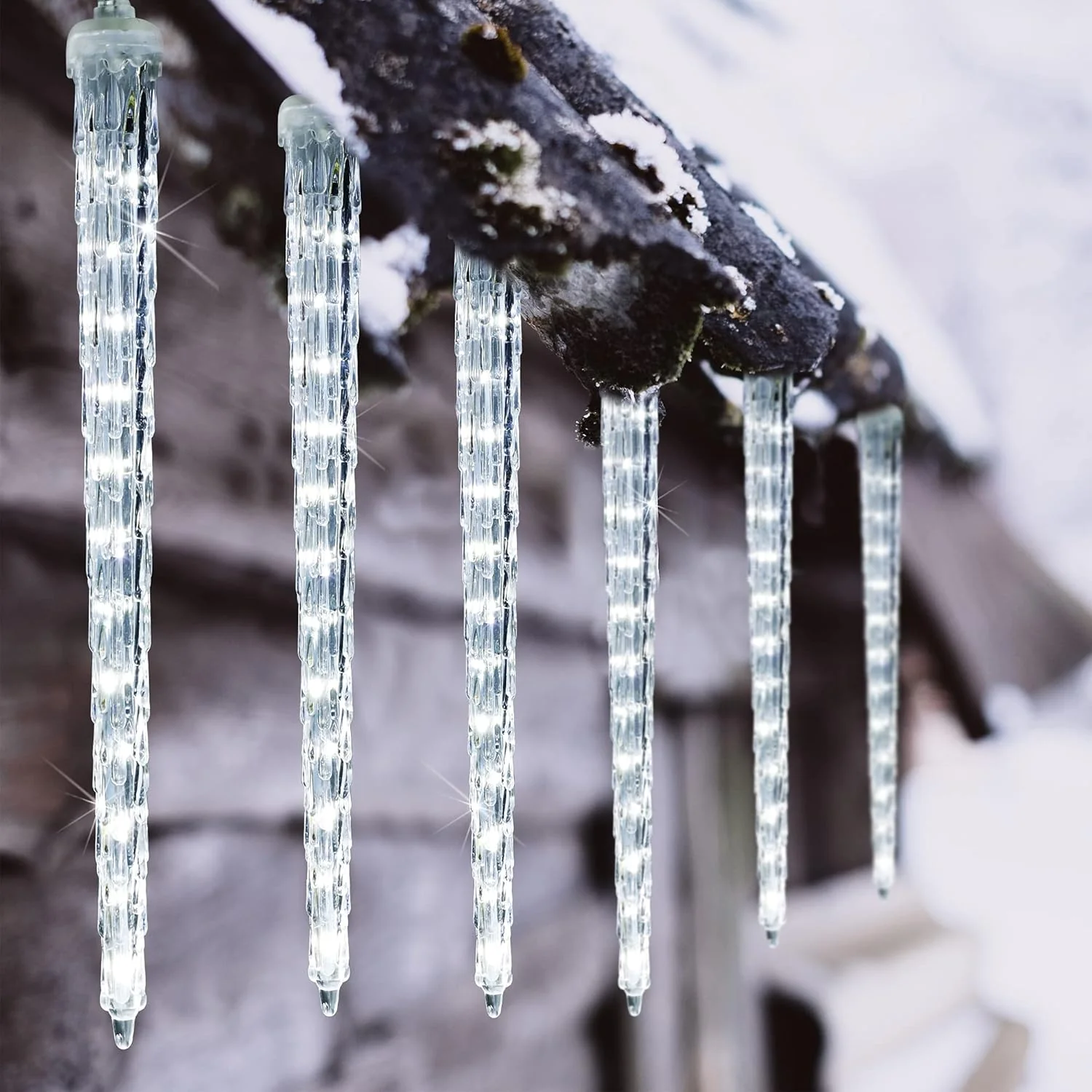 WATERGLIDE Meteor Shower Lights, 11" Outdoor Christmas Lights 10 Icicles 240 SMD LED Crystal Ice Falling Light, Connectable Raindrop Iciclelights, Xmas Winter Party Tree Holiday Decor, White - Image 3