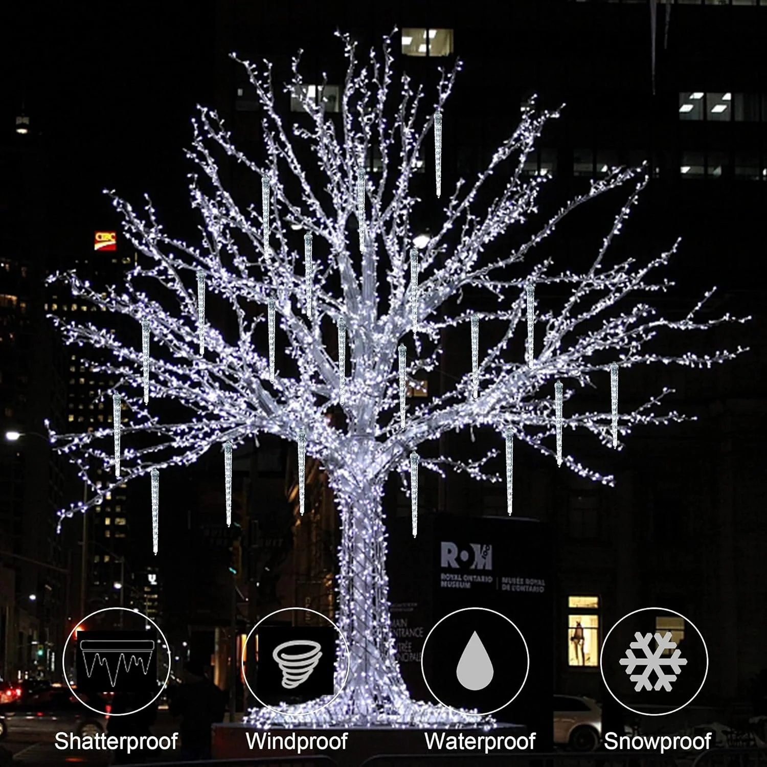 WATERGLIDE Meteor Shower Lights, 11" Outdoor Christmas Lights 10 Icicles 240 SMD LED Crystal Ice Falling Light, Connectable Raindrop Iciclelights, Xmas Winter Party Tree Holiday Decor, White - Image 5