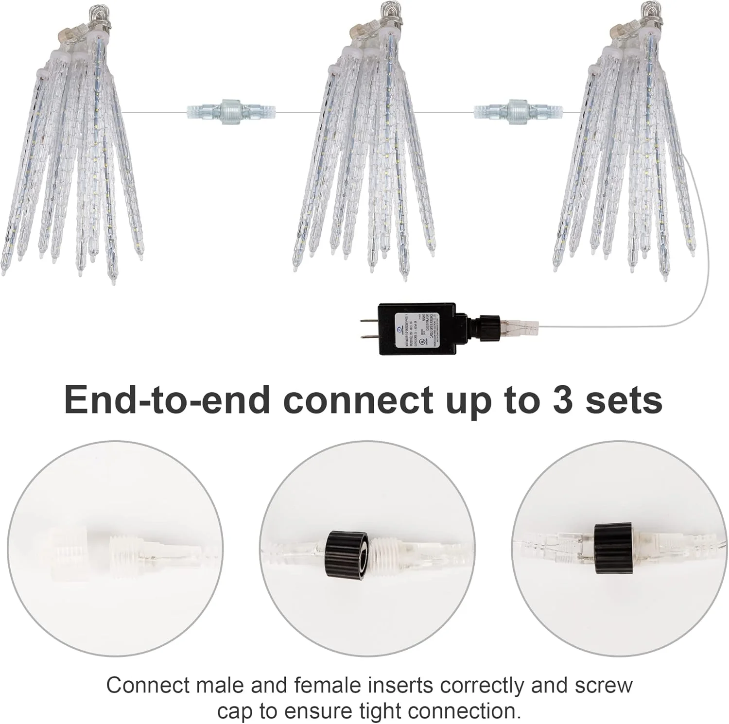 WATERGLIDE Meteor Shower Lights, 11" Outdoor Christmas Lights 10 Icicles 240 SMD LED Crystal Ice Falling Light, Connectable Raindrop Iciclelights, Xmas Winter Party Tree Holiday Decor, White - Image 6