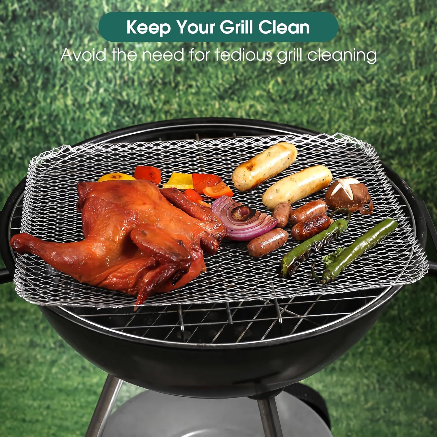 Grill Topper, Grill BBQ Disposable Grill Toppers, 10 Pack Grill Topper for Outdoor Grill Disposable Grilling Liners Prevent Food from Falling Through Grill Grates - 15.3x12 Inch - Image 2