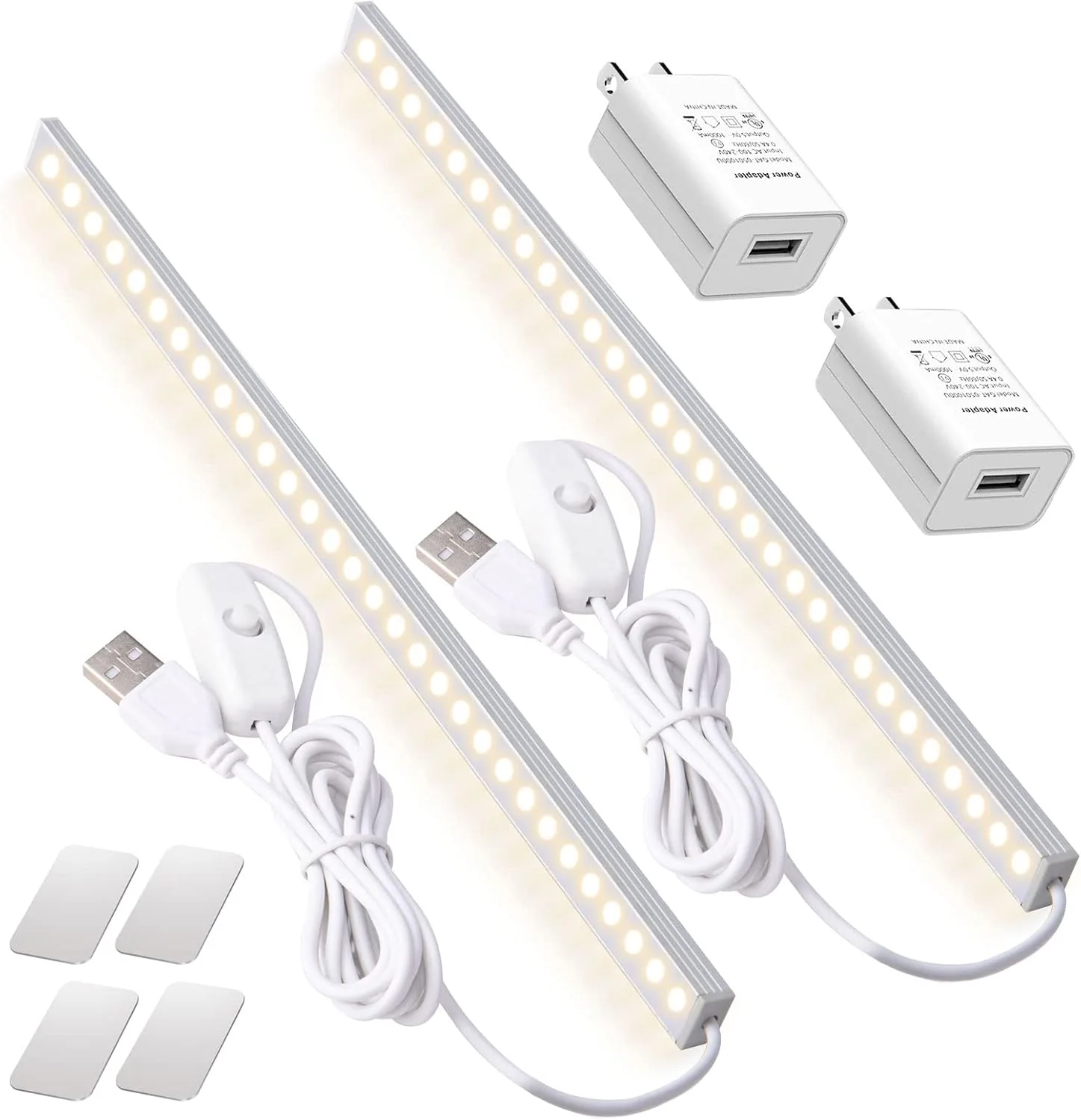 2Pack LED Under Cabinet Light LED Light Bar with USB Powered Under Cabinet Lights for Closet Light Bar Under Counter Lighting Work Tables Student Dormitory (Include AC Plug)