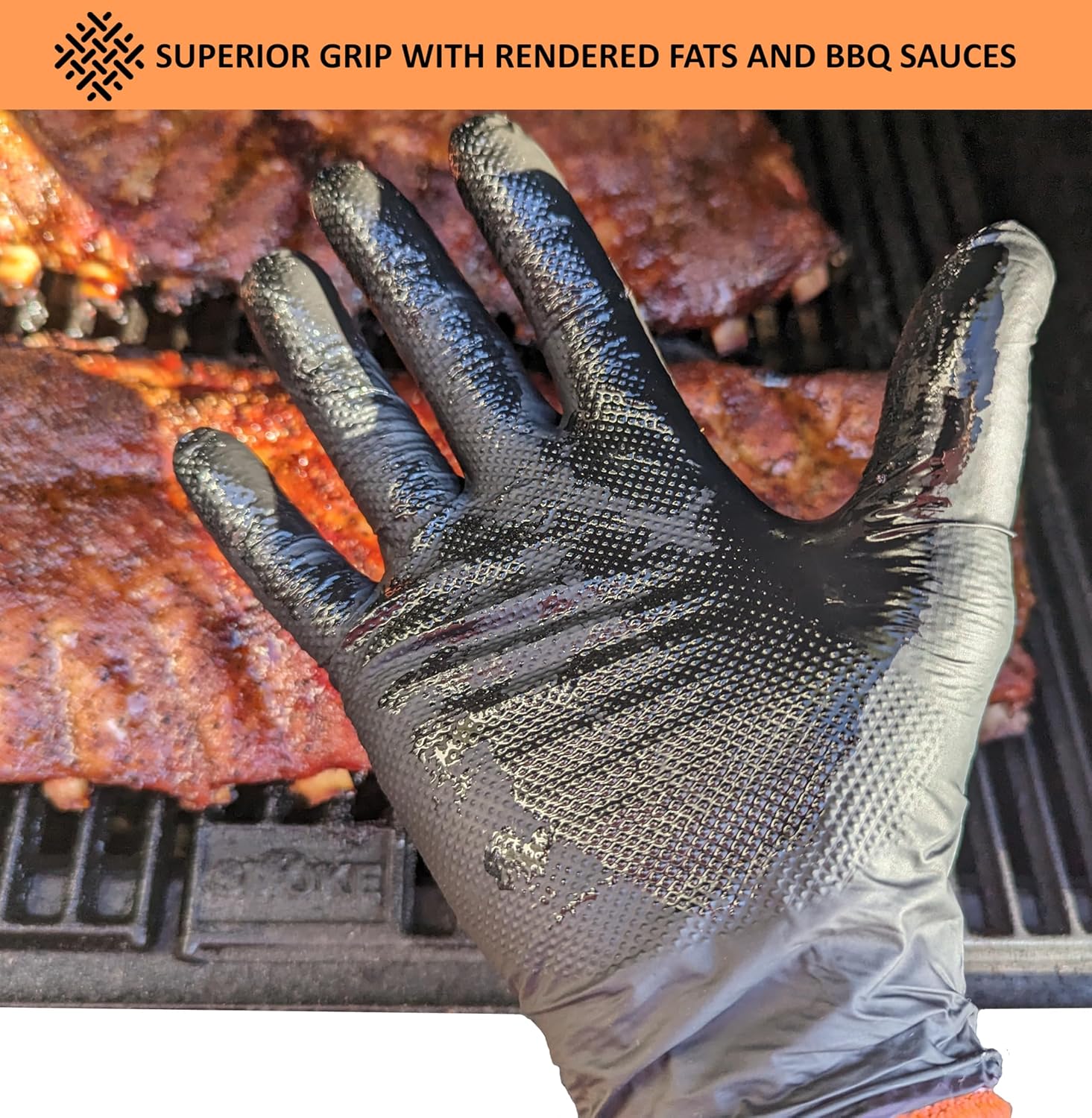 Black Disposable BBQ Grill Gloves Kit - 50 Heavy Duty Textured Grip and 2 Heat Resistant Reusable Liners Meat Pulling - Image 4