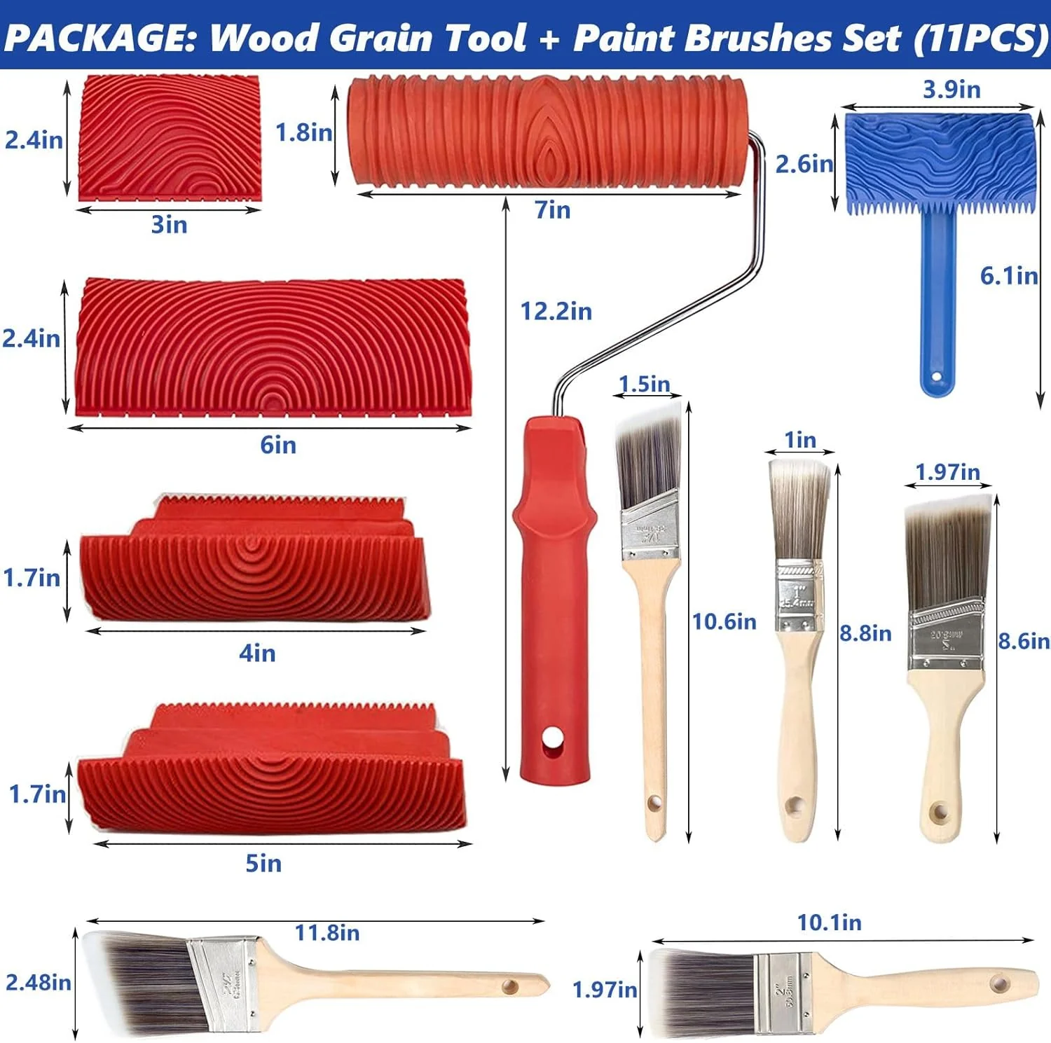 Wood Grain Tool, 11pcs Wood Graining Tool Set 7" Wood Grain Roller Wood Grain Painting Tool Natural Woodgrain Maker Paint Look Like Wood for Wall Room Decoration - Image 6