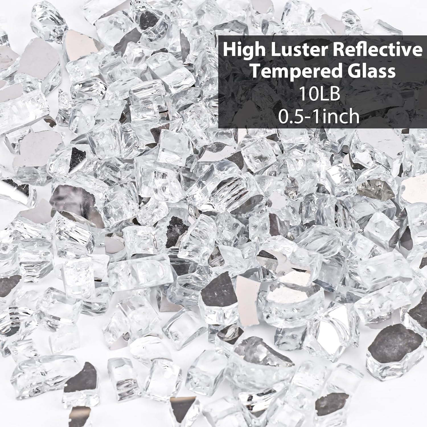 DomeStar 10LB Fire Glass for Fire Pit, High Luster Reflective Tempered Glass Rocks for Natural or Propane Fireplace Outdoors Indoors Silver - Image 2