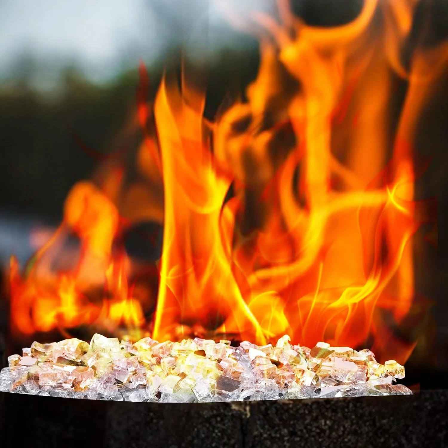 DomeStar 10LB Fire Glass for Fire Pit, High Luster Reflective Tempered Glass Rocks for Natural or Propane Fireplace Outdoors Indoors Silver - Image 5