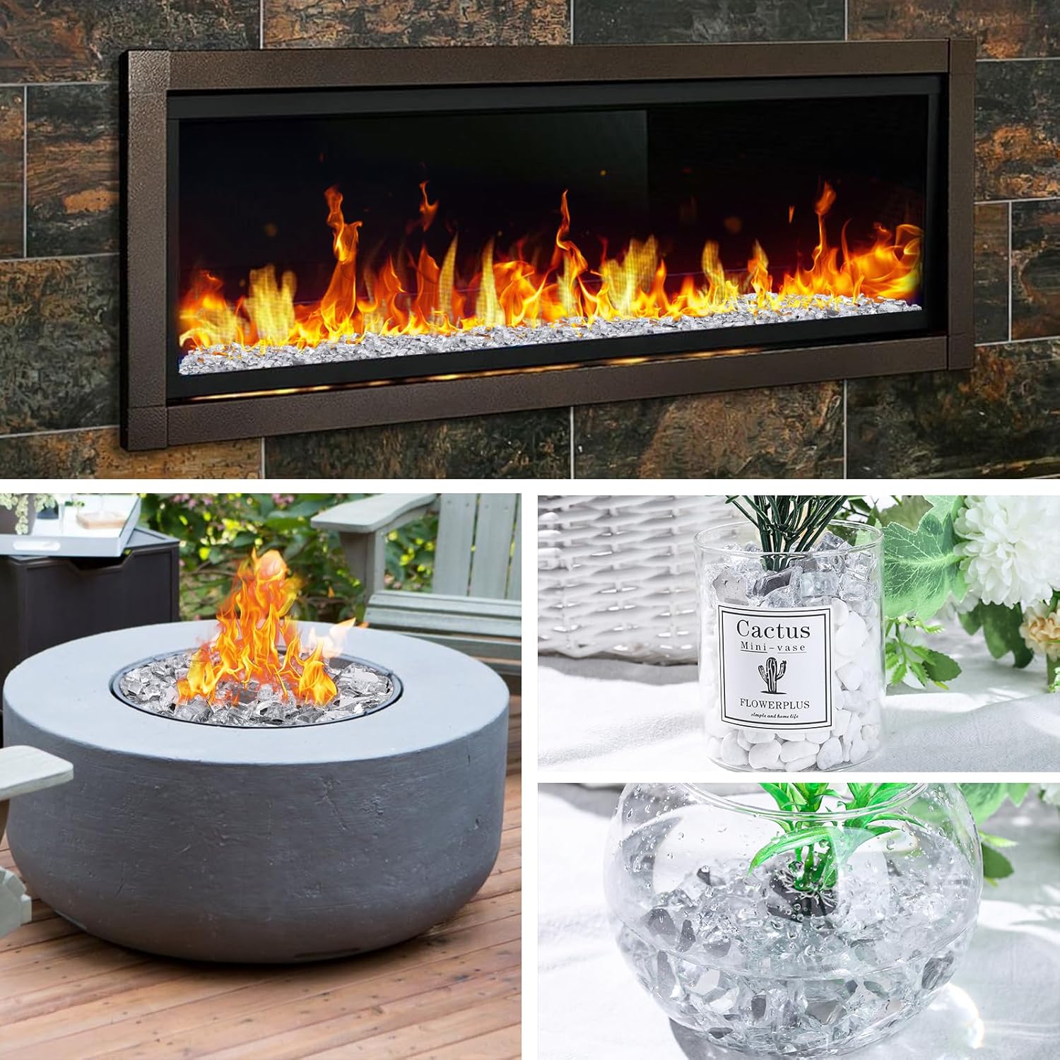 DomeStar 10LB Fire Glass for Fire Pit, High Luster Reflective Tempered Glass Rocks for Natural or Propane Fireplace Outdoors Indoors Silver - Image 6