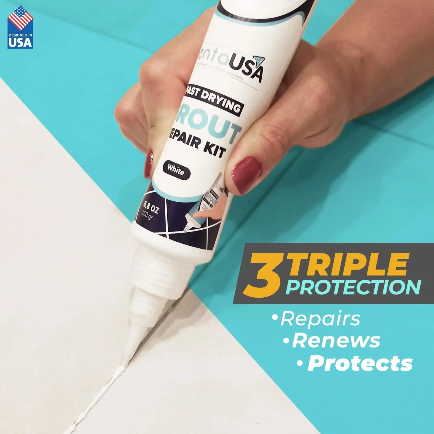 PentaUSA Tile Grout Repair Kit - White Grout Filler, Triple Protection, Fast Drying Formula Restores and Renews Grout Lines with Scraper (White, 8.8oz / 250gr) - Image 6