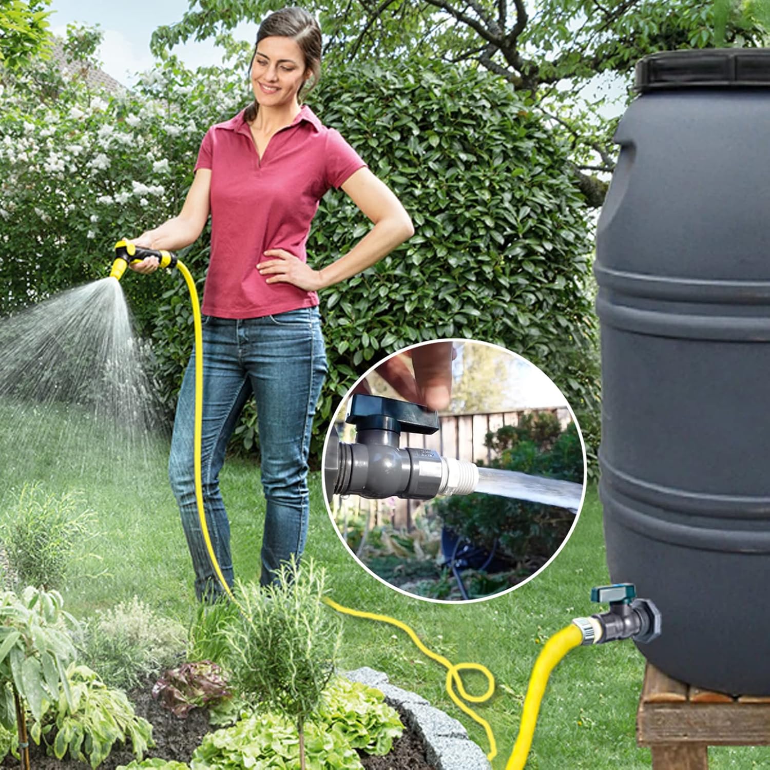 2 Pack Rain Barrel Diverter Kit, 3/4 Inch PVC Garden Water Barrel Spigot Kit with Bulkhead Fitting Hose Faucet Adapter and Thread Seal Tape for Water Tanks,Aquariums,Tubs,Pools,Garden Barrels - Image 7