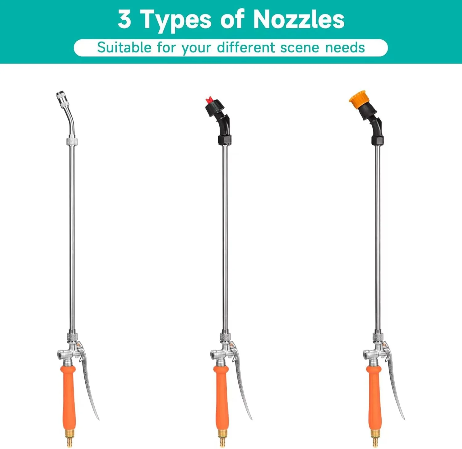 All Metal Sprayer Wand With 3 Types of Nozzles - Fan, Stainless Steel, 1/4" & 3/8" Brass Barb, 2 Hose Clamps (29 Inches, 3 Nozzles) - Image 3