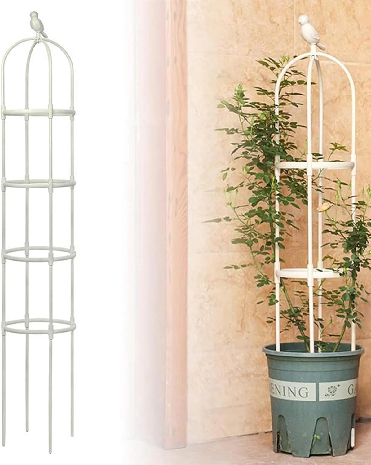 6ft Garden Obelisk Trellis for Climbing Plants-Rustproof Metal Pipe with Heavy Duty Plastic Coated, Garden Outdoor Indoor Potted Plant Support for Clematis Vine Jasmine Support (White)