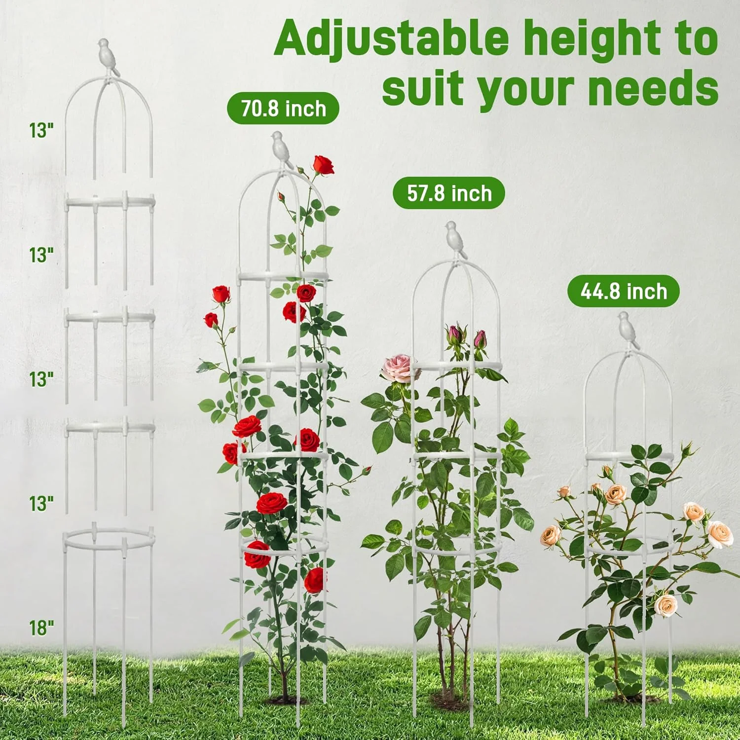 6ft Garden Obelisk Trellis for Climbing Plants-Rustproof Metal Pipe with Heavy Duty Plastic Coated, Garden Outdoor Indoor Potted Plant Support for Clematis Vine Jasmine Support (White) - Image 2