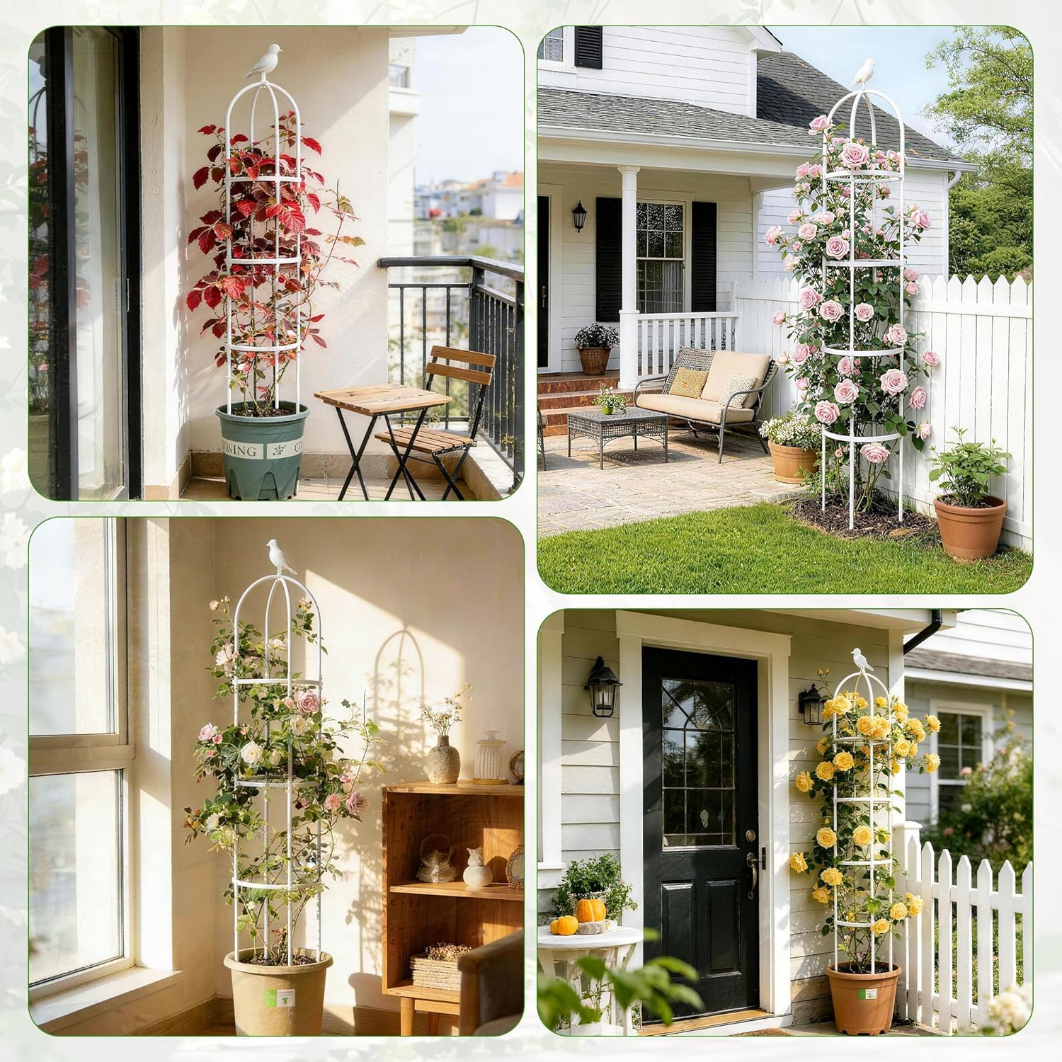 6ft Garden Obelisk Trellis for Climbing Plants-Rustproof Metal Pipe with Heavy Duty Plastic Coated, Garden Outdoor Indoor Potted Plant Support for Clematis Vine Jasmine Support (White) - Image 8