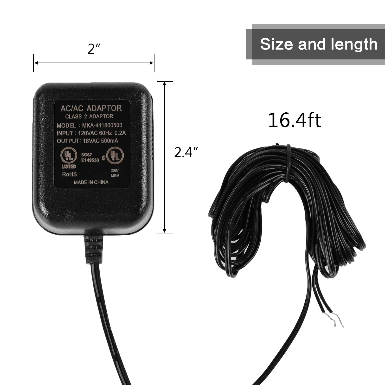 AC 18V 500mA Doorbell Transformer,Ring Power Adapter Wired Door Bell Power Supply for Video Doorbell Ring 1/2/2 Pro and Thermostats,5m/16.4ft Cable - Image 5