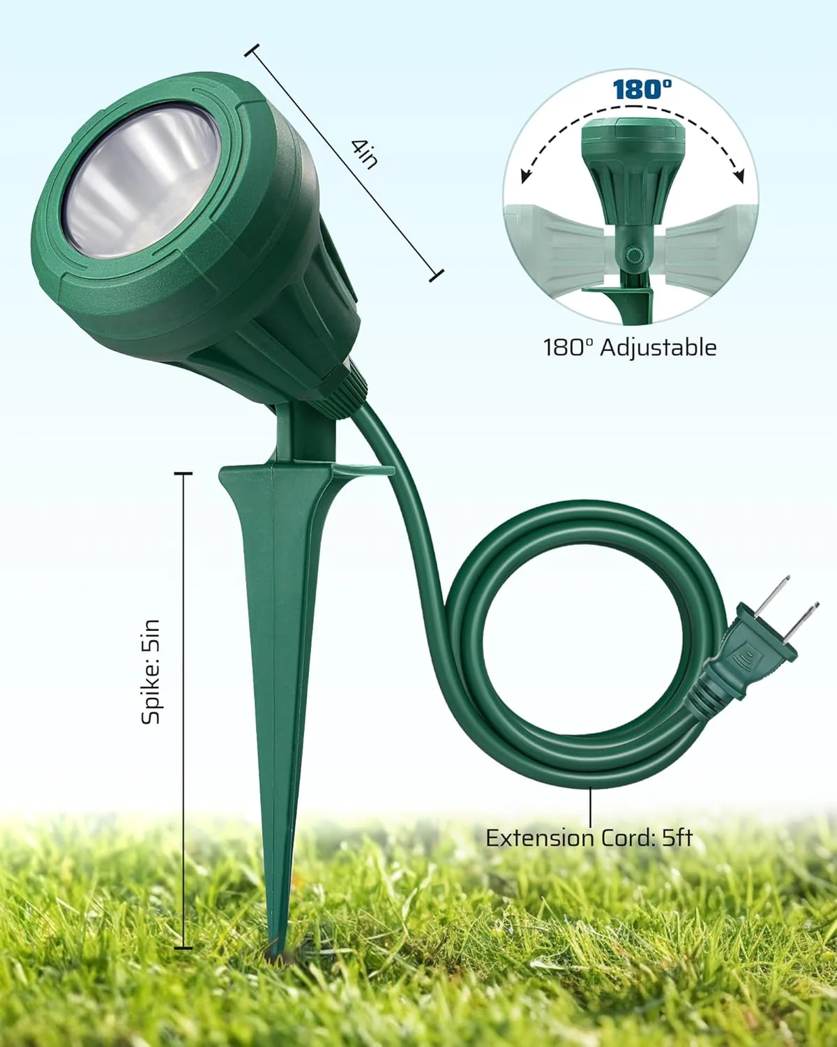DEWENWILS 120V Spotlight Outdoor, 500LM Waterproof LED Spot Light with 3 Extra Lenses (Red Yellow Green), Landscape Lighting for Holiday, Trees, Flag, 5FT Extension Cord, UL Listed - Image 8