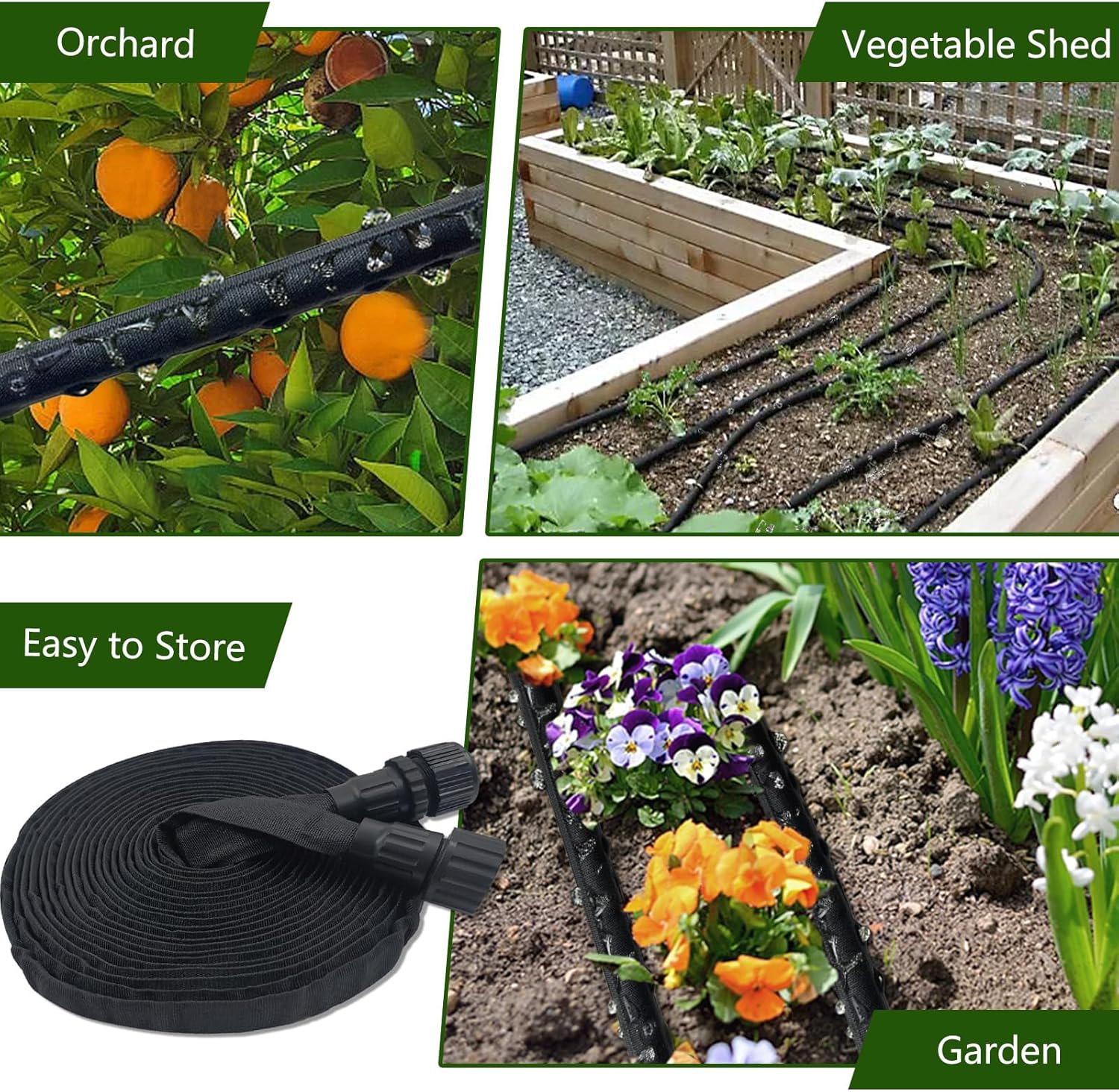 Flat Soaker Hose 50ft, Heavy Duty Double Layer Design, Drip Irrigation Hose Saves 80% Water, Leak Proof Sprinkler Hose For Garden, Lawn, Flower Bed, Vegetable Field - Image 2