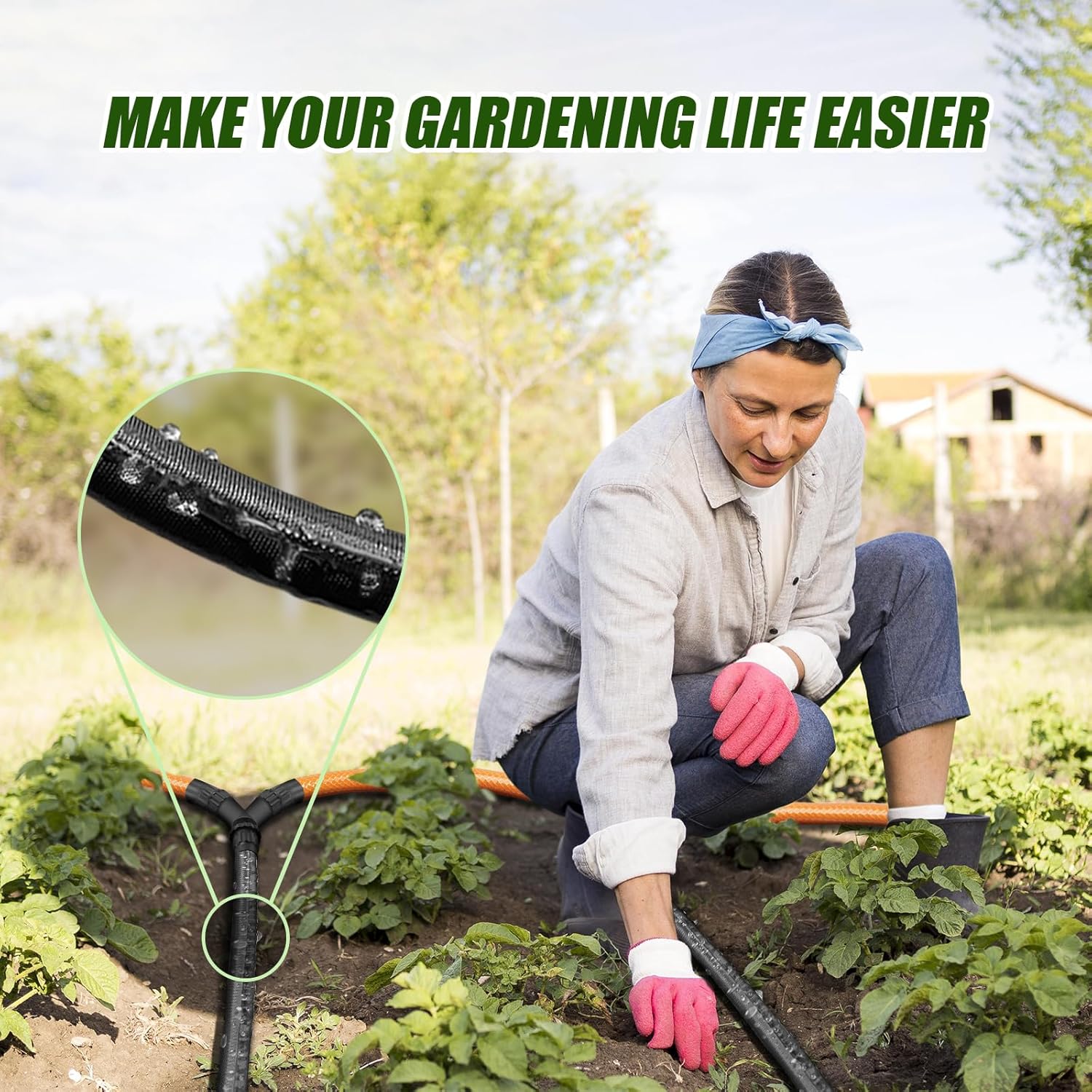 Flat Soaker Hose 50ft, Heavy Duty Double Layer Design, Drip Irrigation Hose Saves 80% Water, Leak Proof Sprinkler Hose For Garden, Lawn, Flower Bed, Vegetable Field - Image 4