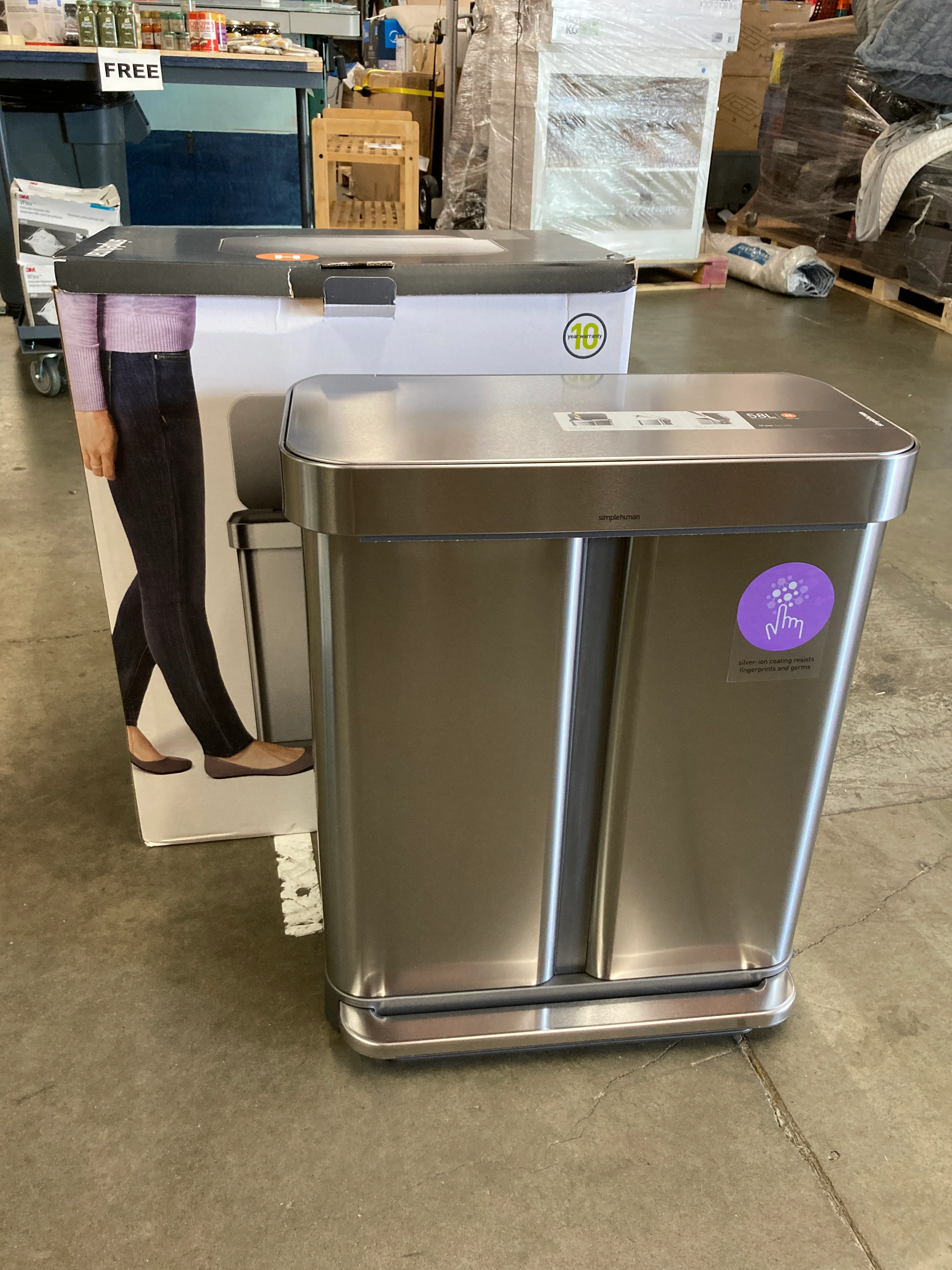 NEW - simplehuman 58L Dual Compartment Step Can with Compost Caddy and Code H Liners, 60-pack - Retail $179