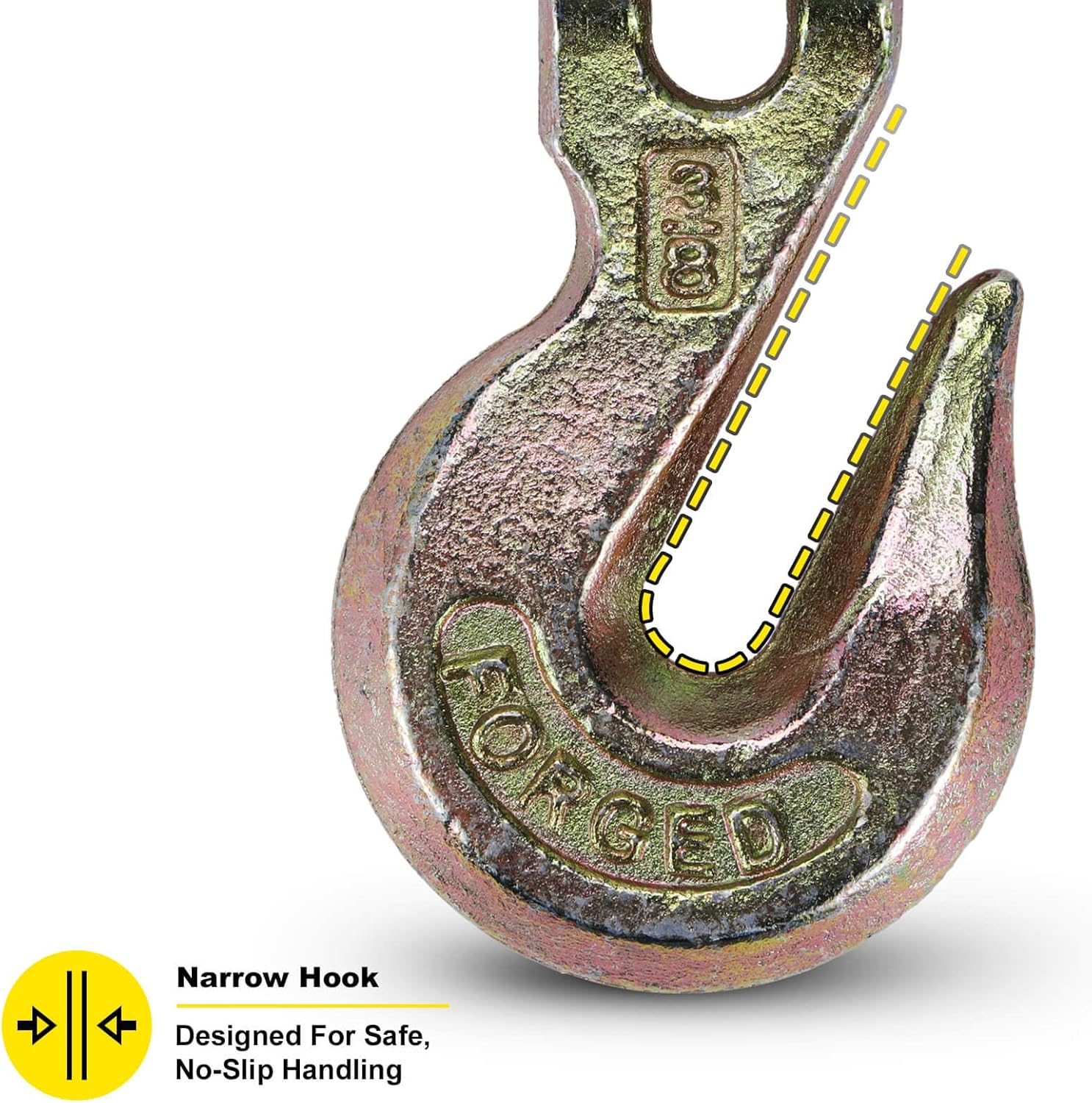 G70 3/8 Chain Hook Heavy Duty Clevis Grab Hook for 3/8 Inch Grade 70 Chain - for Trailer Truck Transport Yellow Chromate Finish (4Pack) - Image 5