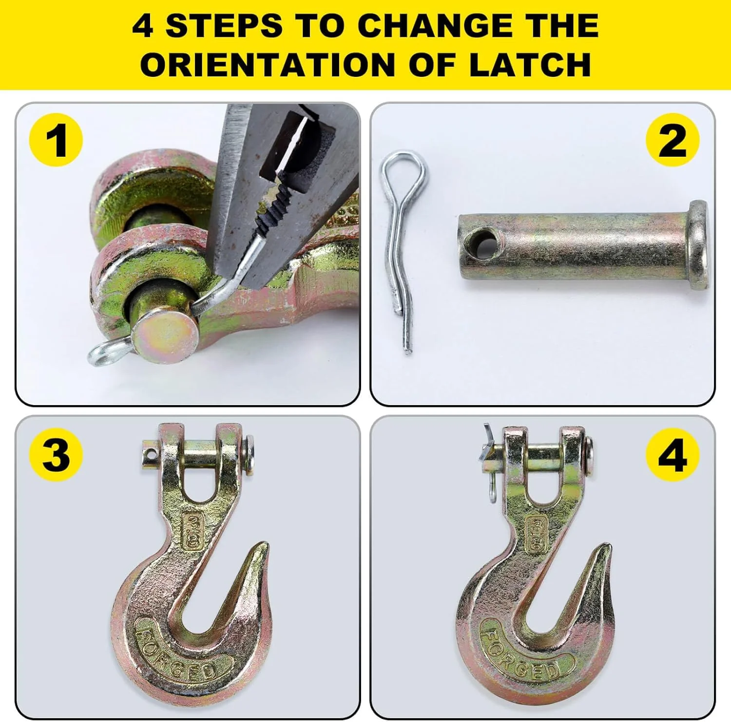 G70 3/8 Chain Hook Heavy Duty Clevis Grab Hook for 3/8 Inch Grade 70 Chain - for Trailer Truck Transport Yellow Chromate Finish (4Pack) - Image 6