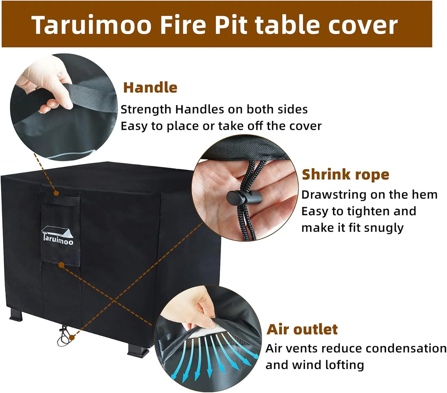 Fire Pit Cover Square Heavy-Duty Outdoor firepit Cover Waterproof and Tear-Resistant Air Vents Fits for 24-28inch fire Pit and Outdoor Fire Table (28 "L x 28 "W x 25 ") - Image 2