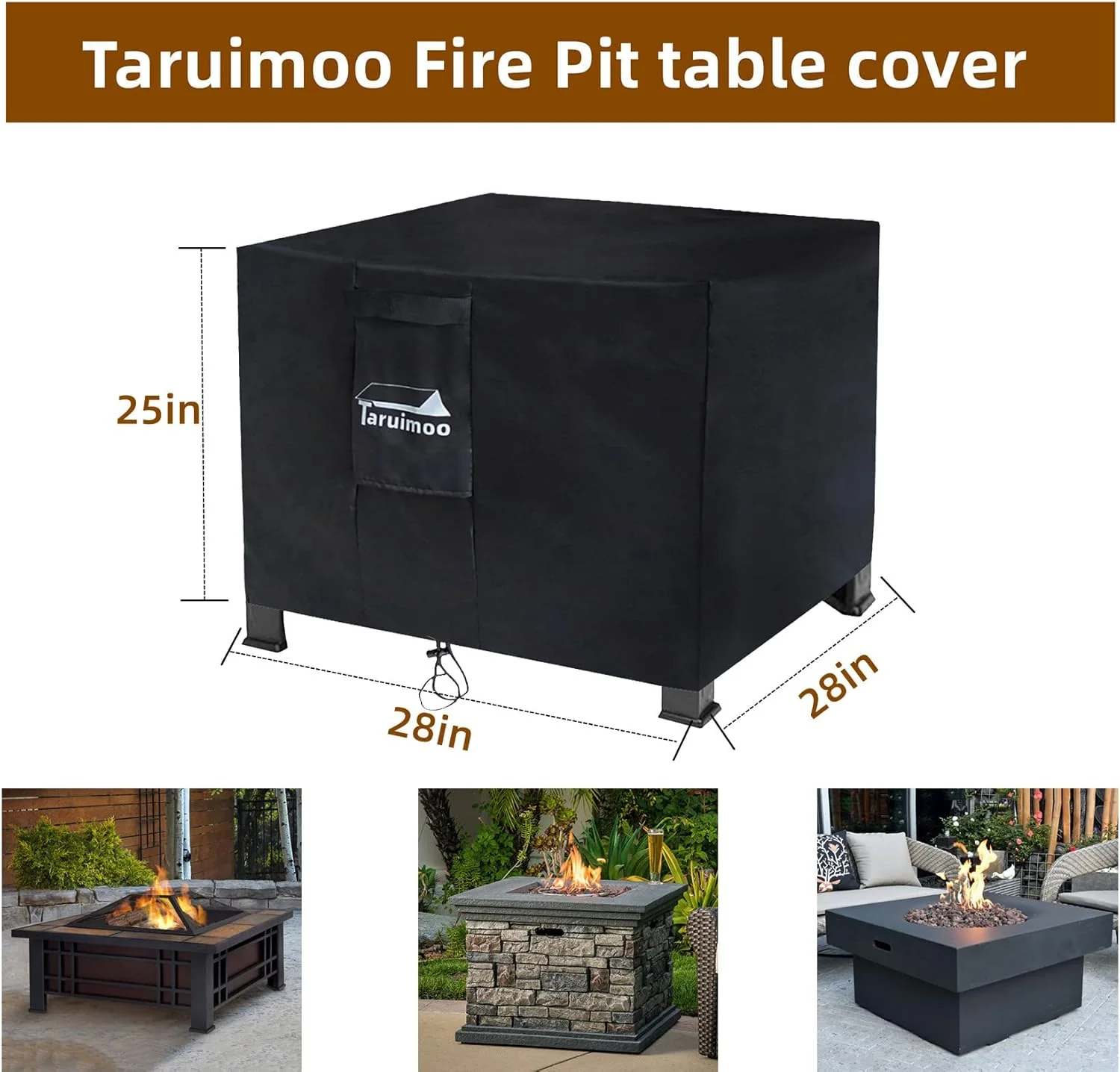 Fire Pit Cover Square Heavy-Duty Outdoor firepit Cover Waterproof and Tear-Resistant Air Vents Fits for 24-28inch fire Pit and Outdoor Fire Table (28 "L x 28 "W x 25 ") - Image 3