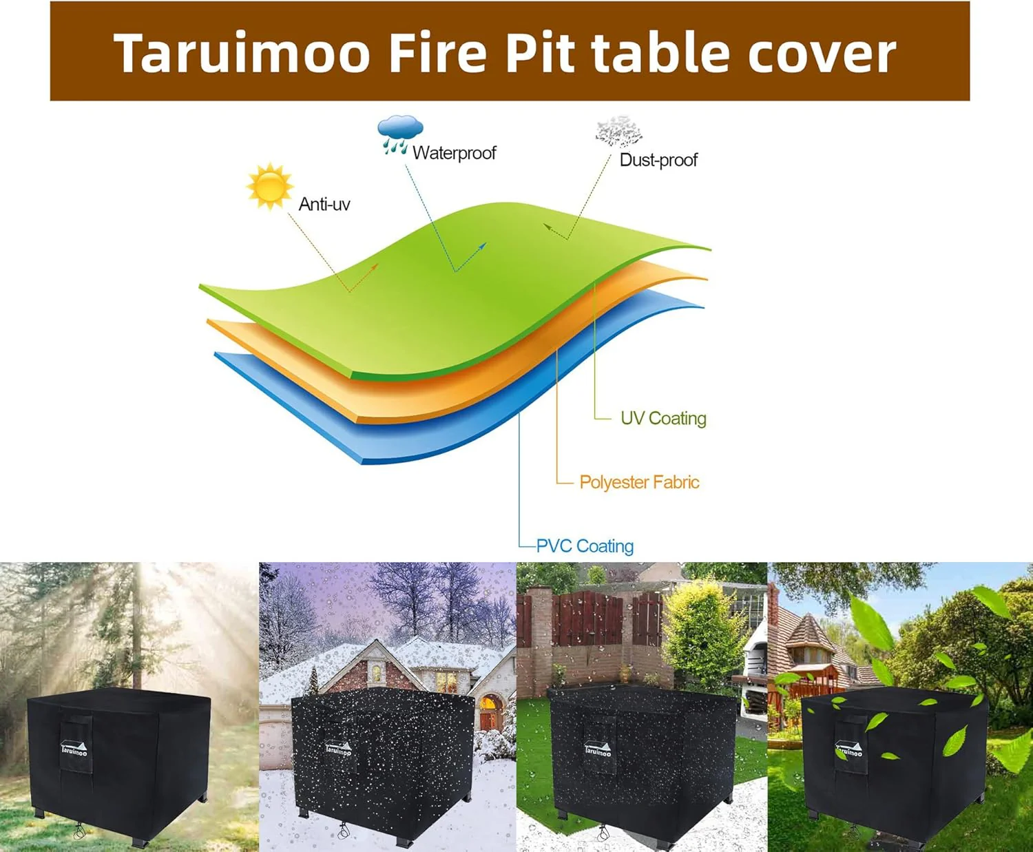 Fire Pit Cover Square Heavy-Duty Outdoor firepit Cover Waterproof and Tear-Resistant Air Vents Fits for 24-28inch fire Pit and Outdoor Fire Table (28 "L x 28 "W x 25 ") - Image 4