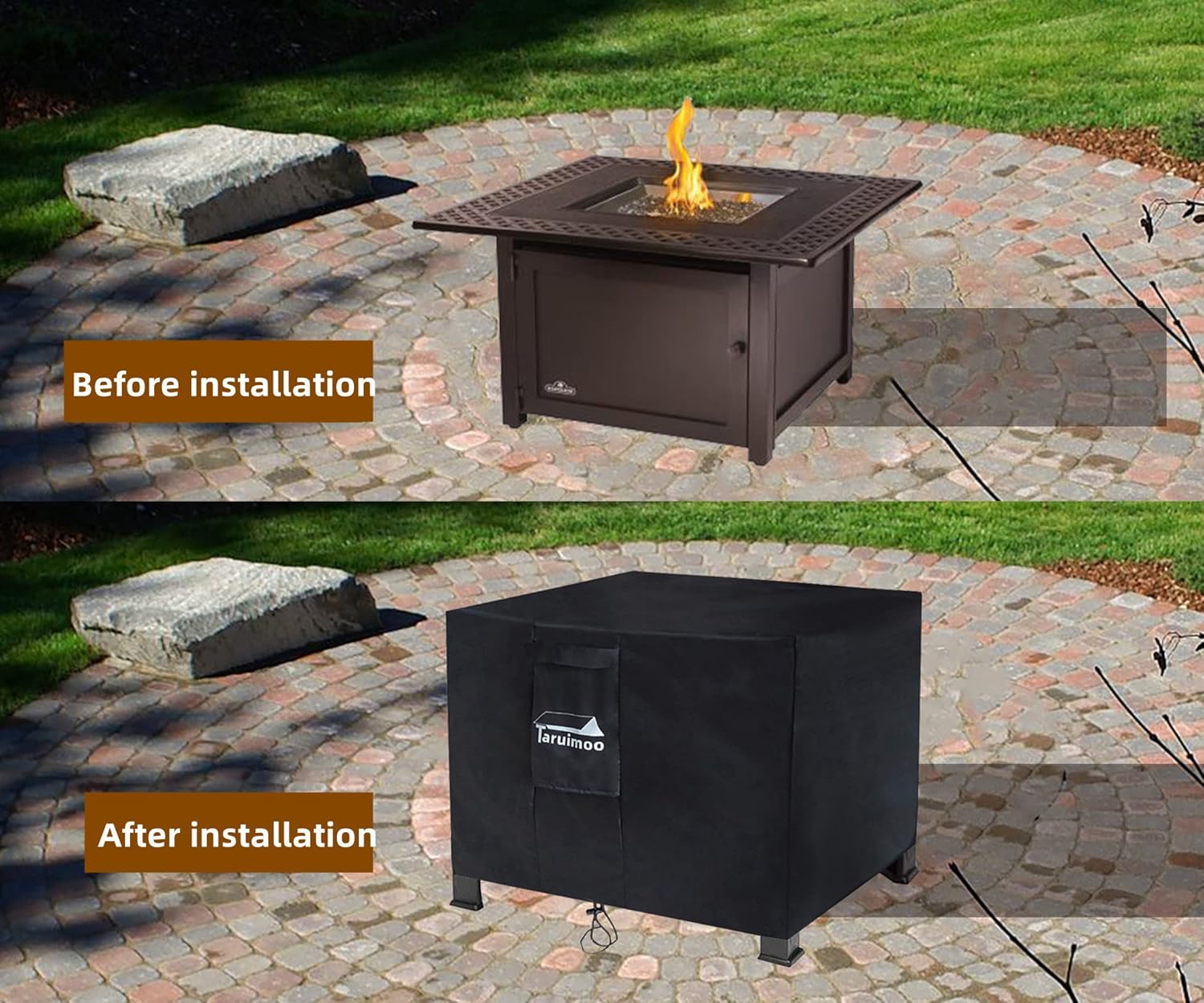 Fire Pit Cover Square Heavy-Duty Outdoor firepit Cover Waterproof and Tear-Resistant Air Vents Fits for 24-28inch fire Pit and Outdoor Fire Table (28 "L x 28 "W x 25 ") - Image 6