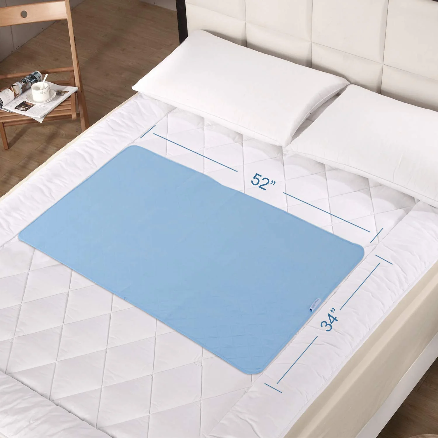 Bed Pads for Incontinence Washable Large (34" × 52"), Reusable Pee Pads Waterproof Bed Underpads Chucks Pads with Non-Slip Back for Elderly, Kids, Women or Pets, Blue - Image 3
