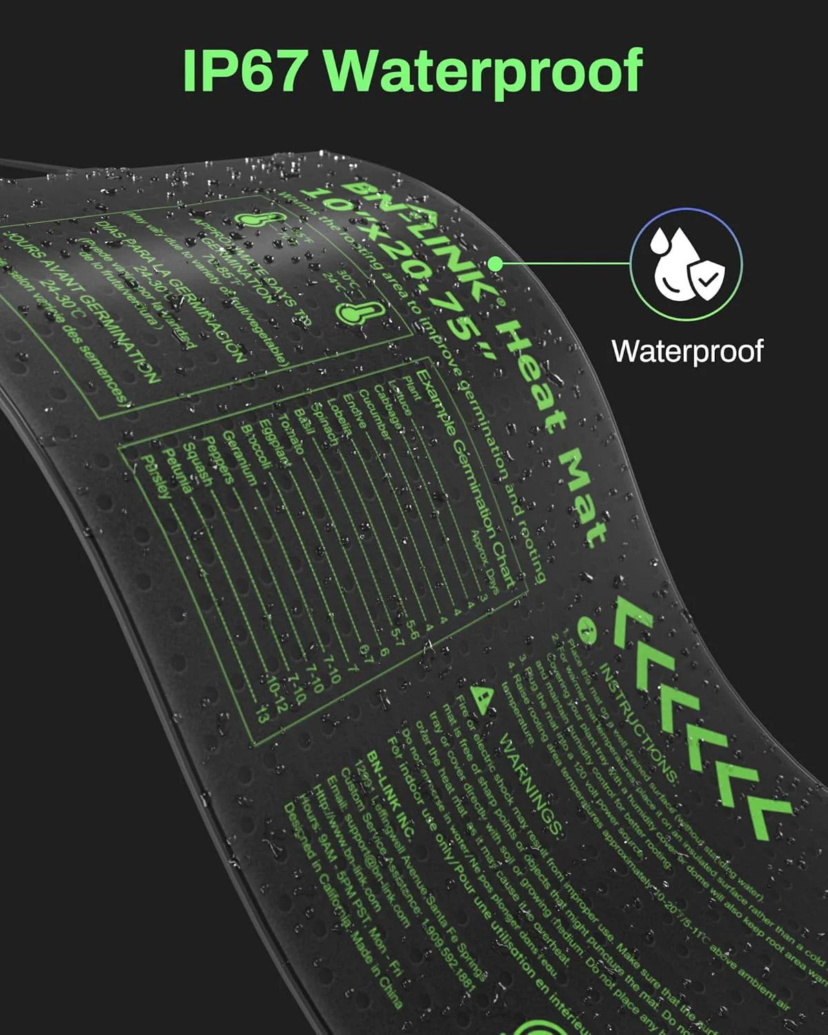 BN-LINK Durable Seedling Heat Mat for Seed Starting 10" x 20.75", Waterproof Warming Mat Plant Heating Pad for Seed Germination, Indoor Growing, Hydroponic, Greenhouse, ETL Listed - Image 5