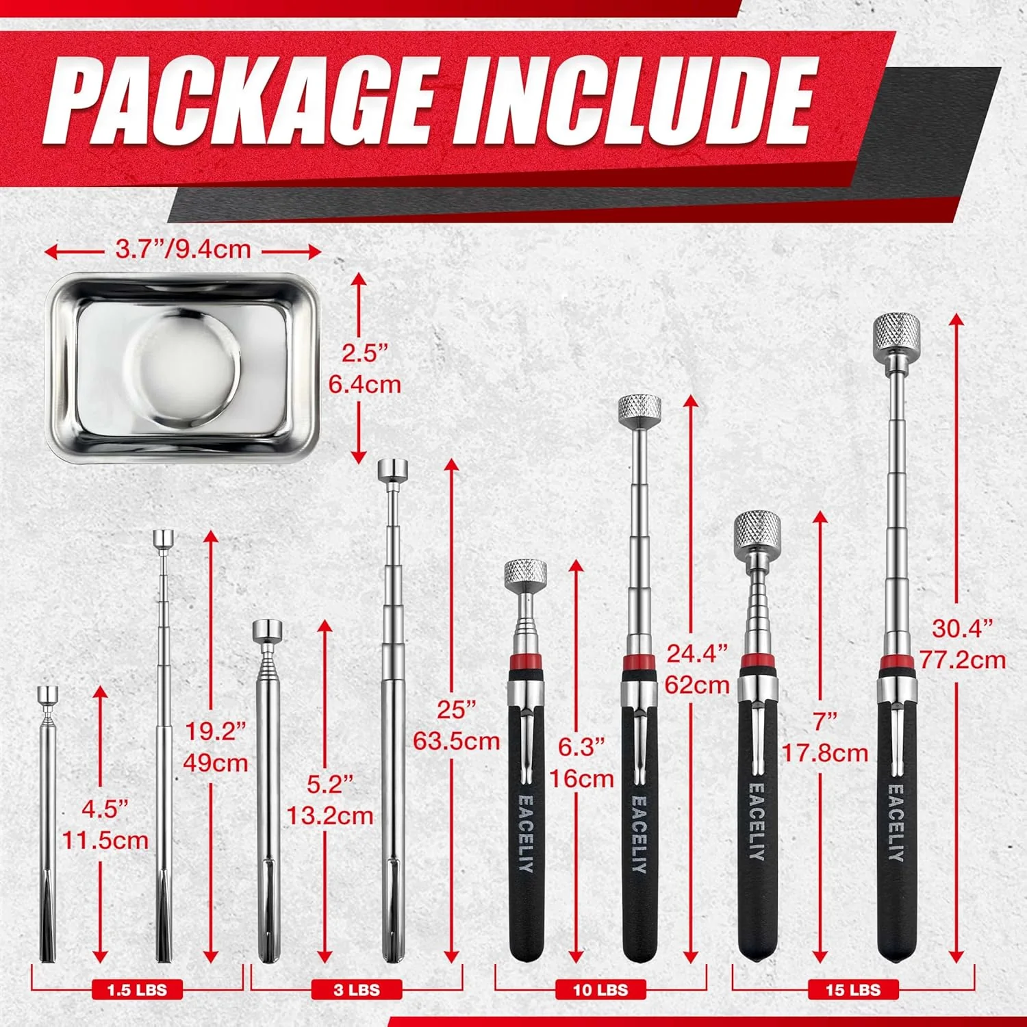5PCS Telescoping Magnetic Pickup Tool, Magnetic Pick-Up Sweeper, Telescopic design extends to 30.4 INCH reach, Extendable Handle for Easy Portability - Image 2