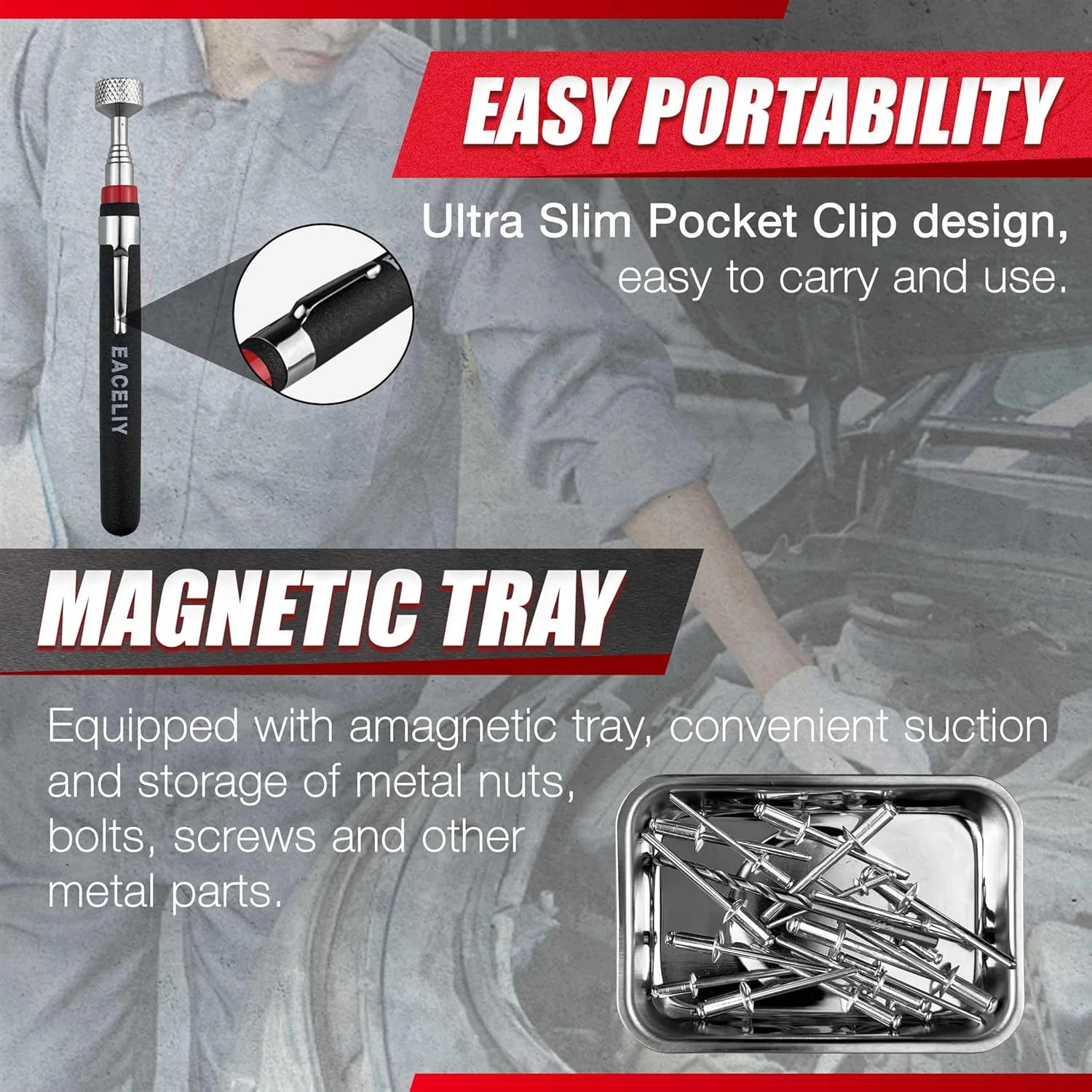 5PCS Telescoping Magnetic Pickup Tool, Magnetic Pick-Up Sweeper, Telescopic design extends to 30.4 INCH reach, Extendable Handle for Easy Portability - Image 6