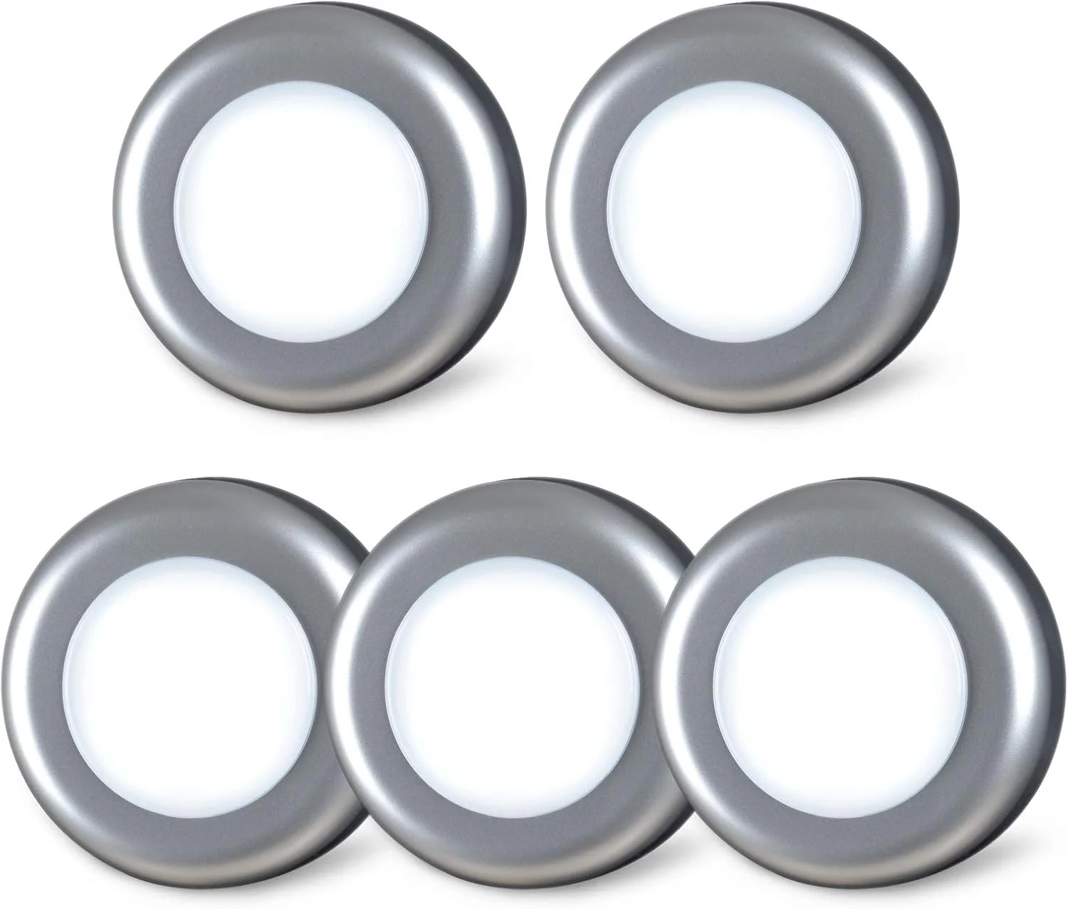 STAR-SPANGLED 5 Pack 2.8” Push Tap Lights, Stick on Touch Puck Lights AAA Battery Operated, LED Sticky Button Lights for Classroom, Kitchen, Under Cabinet, Closet (Sliver, Cool White)