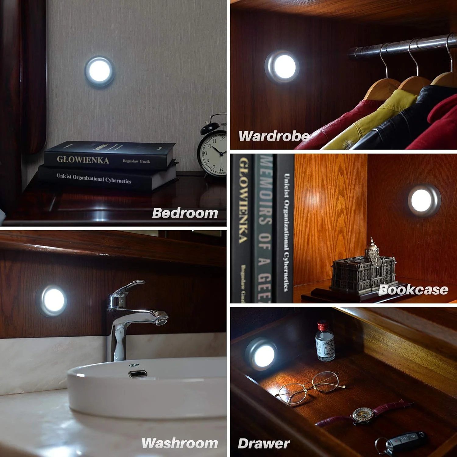 STAR-SPANGLED 5 Pack 2.8” Push Tap Lights, Stick on Touch Puck Lights AAA Battery Operated, LED Sticky Button Lights for Classroom, Kitchen, Under Cabinet, Closet (Sliver, Cool White) - Image 5